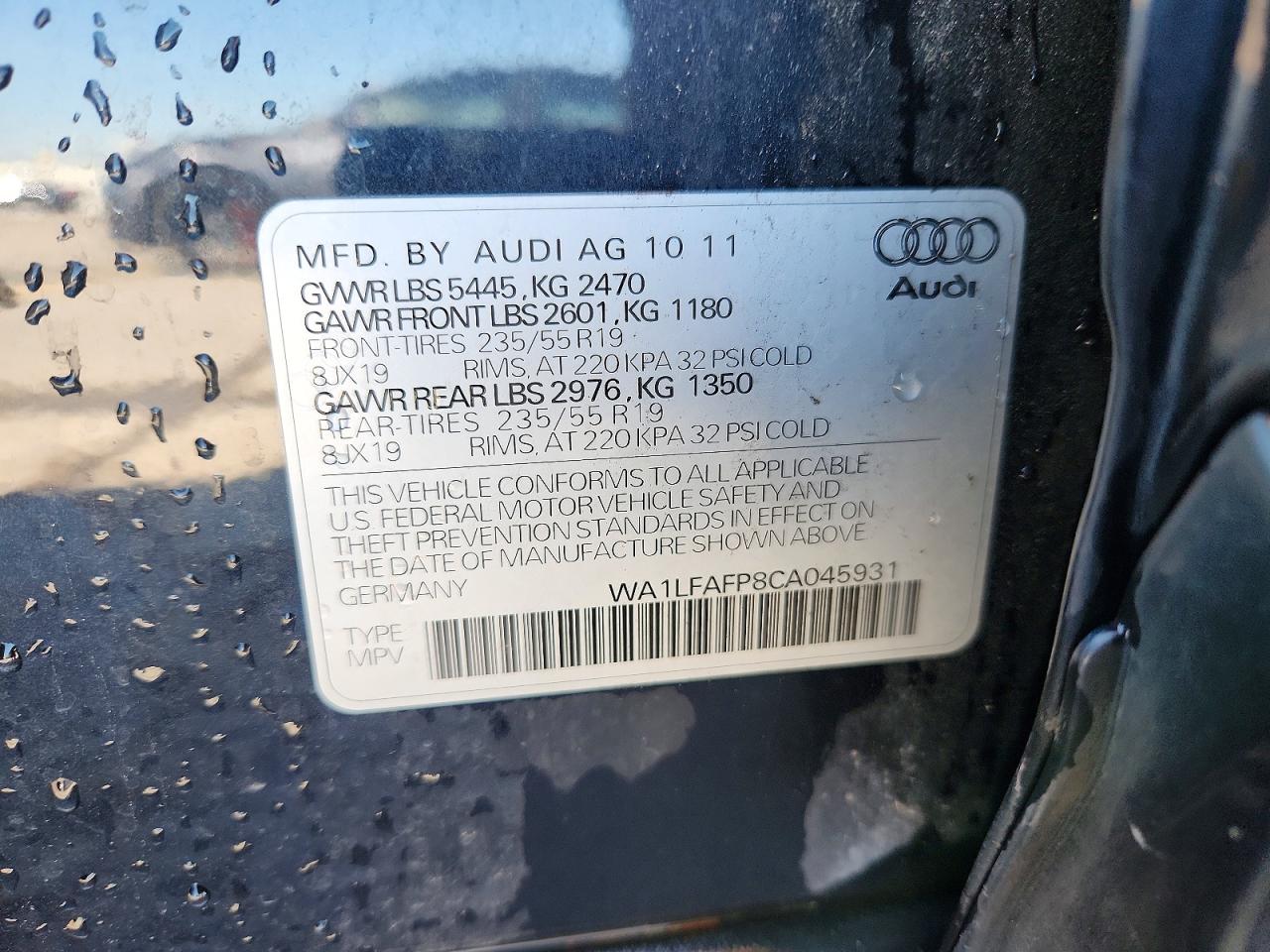 2012 Audi Q5 Premium Plus Blue vin: WA1LFAFP8CA045931