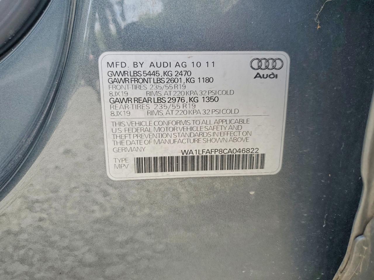 2012 Audi Q5 Premium Plus Gray vin: WA1LFAFP8CA046822