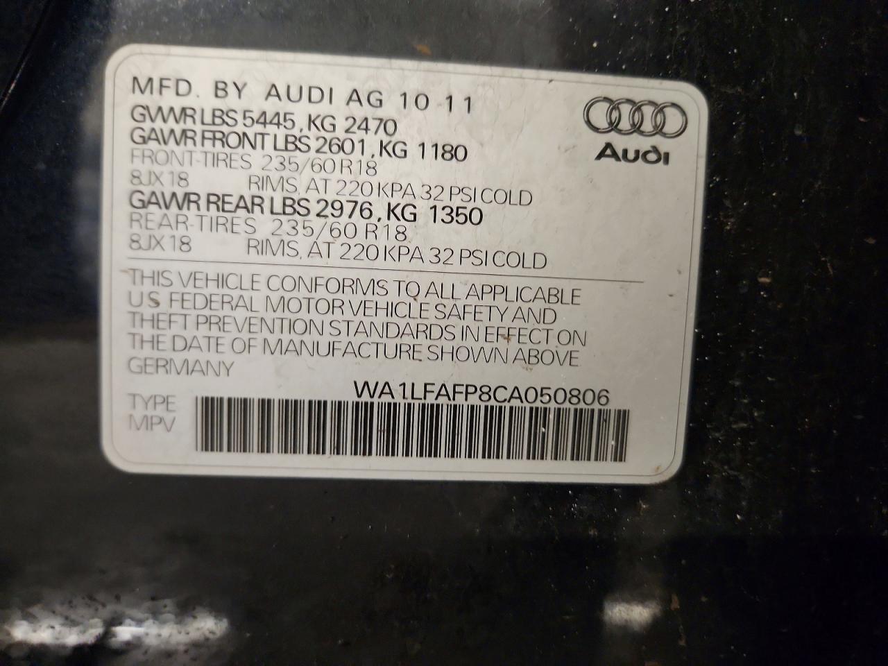 2012 Audi Q5 Premium Plus Charcoal vin: WA1LFAFP8CA050806