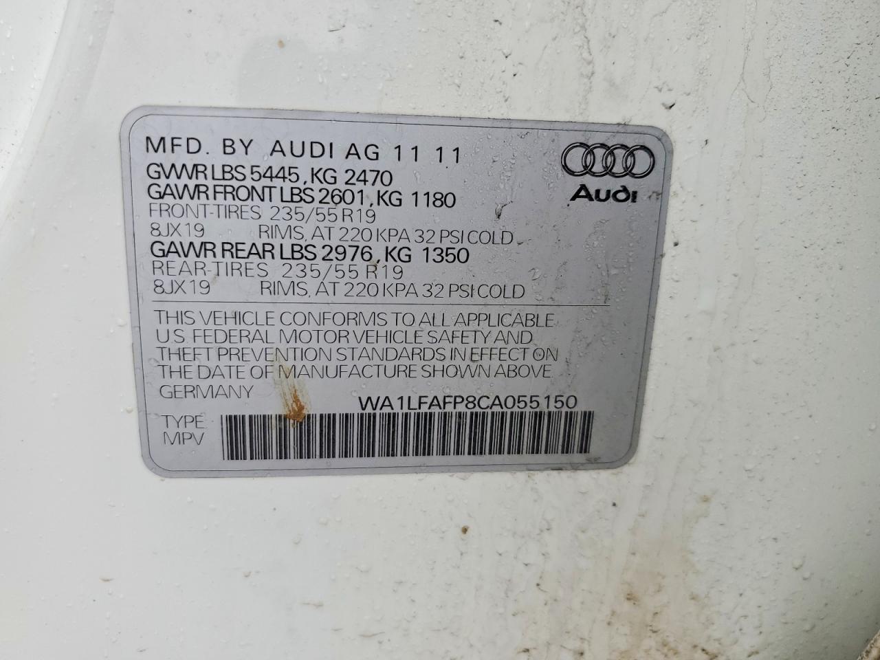 2012 Audi Q5 Premium Plus White vin: WA1LFAFP8CA055150