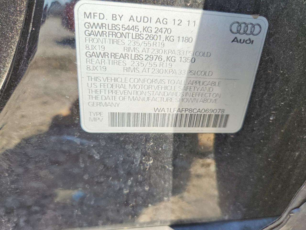 2012 Audi Q5 Premium Plus White vin: WA1LFAFP8CA069078