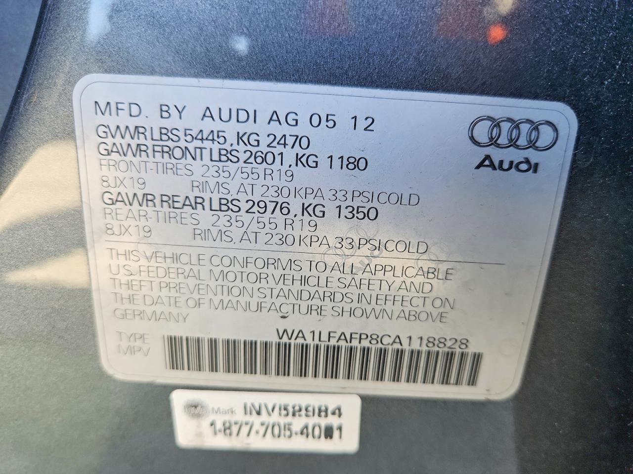 2012 Audi Q5 Premium Plus Gray vin: WA1LFAFP8CA118828