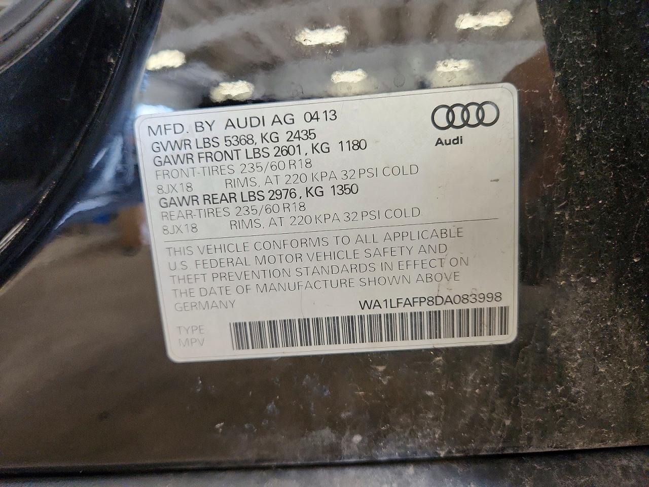 2013 Audi Q5 Black vin: WA1LFAFP8DA083998
