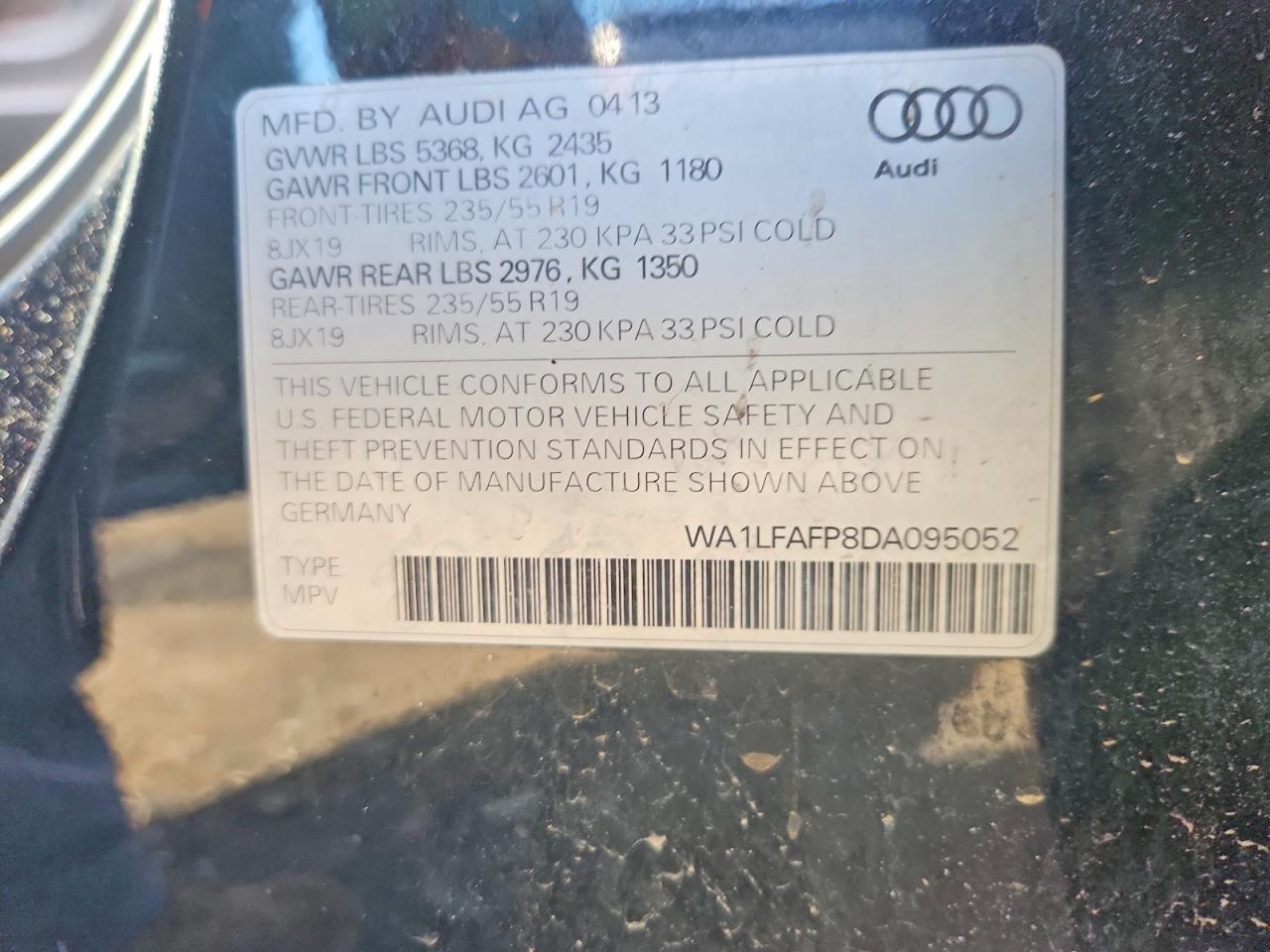 2013 Audi Q5 Premium Plus Черный vin: WA1LFAFP8DA095052