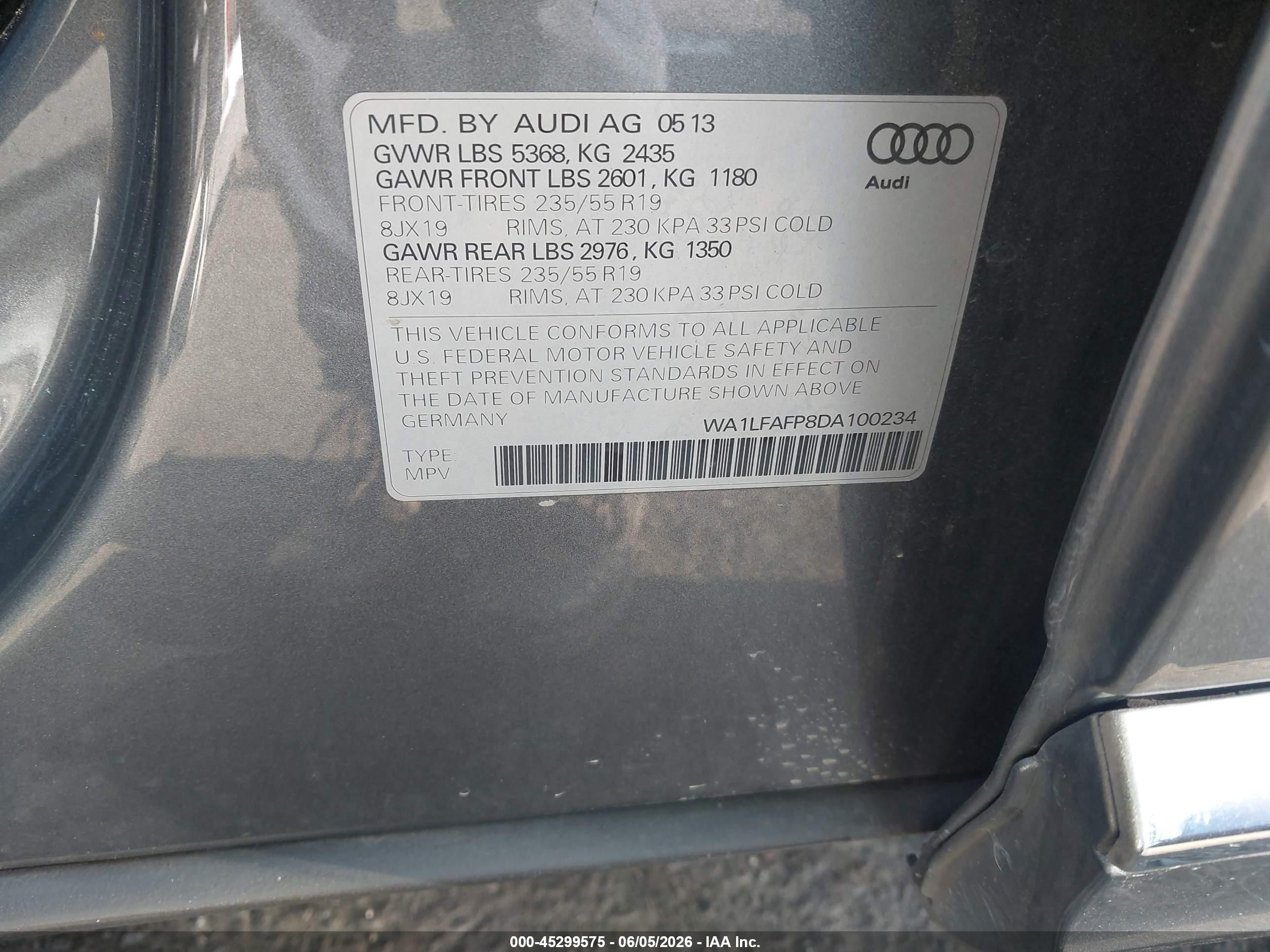 2013 Audi Q5 2.0t Premium Gray vin: WA1LFAFP8DA100234