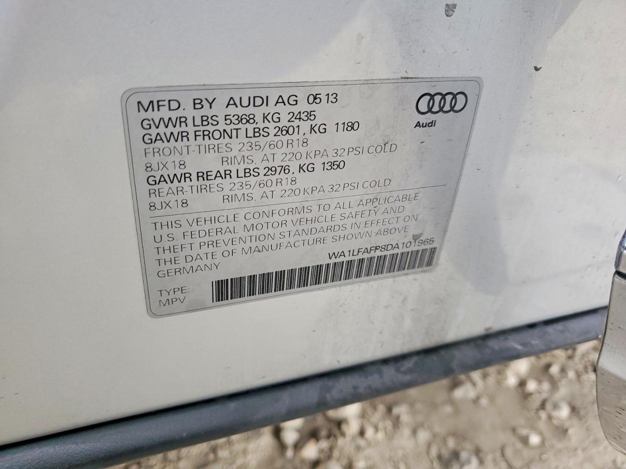 2013 Audi Q5 Silver vin: WA1LFAFP8DA101965