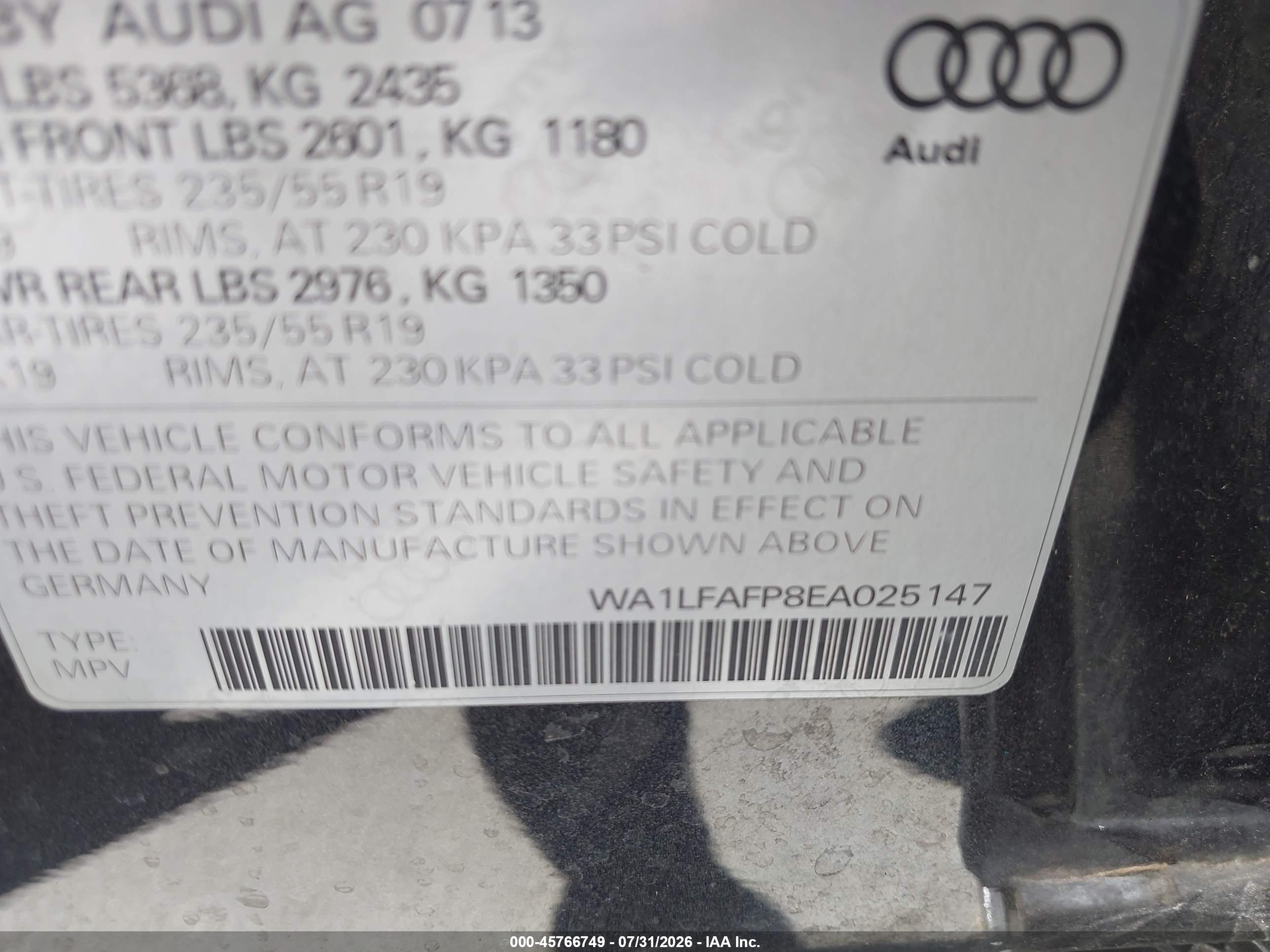 2014 Audi Q5 2.0t Premium Gray vin: WA1LFAFP8EA025147