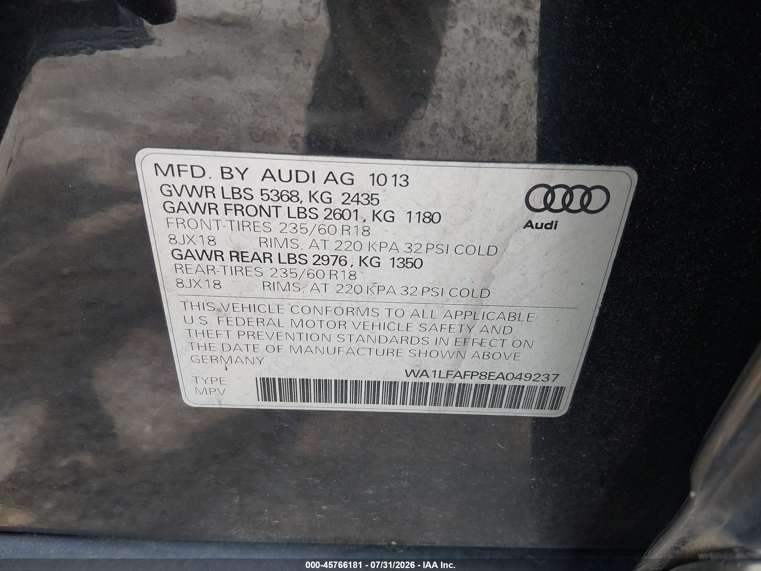 2014 Audi Q5 2.0t Premium Black vin: WA1LFAFP8EA049237