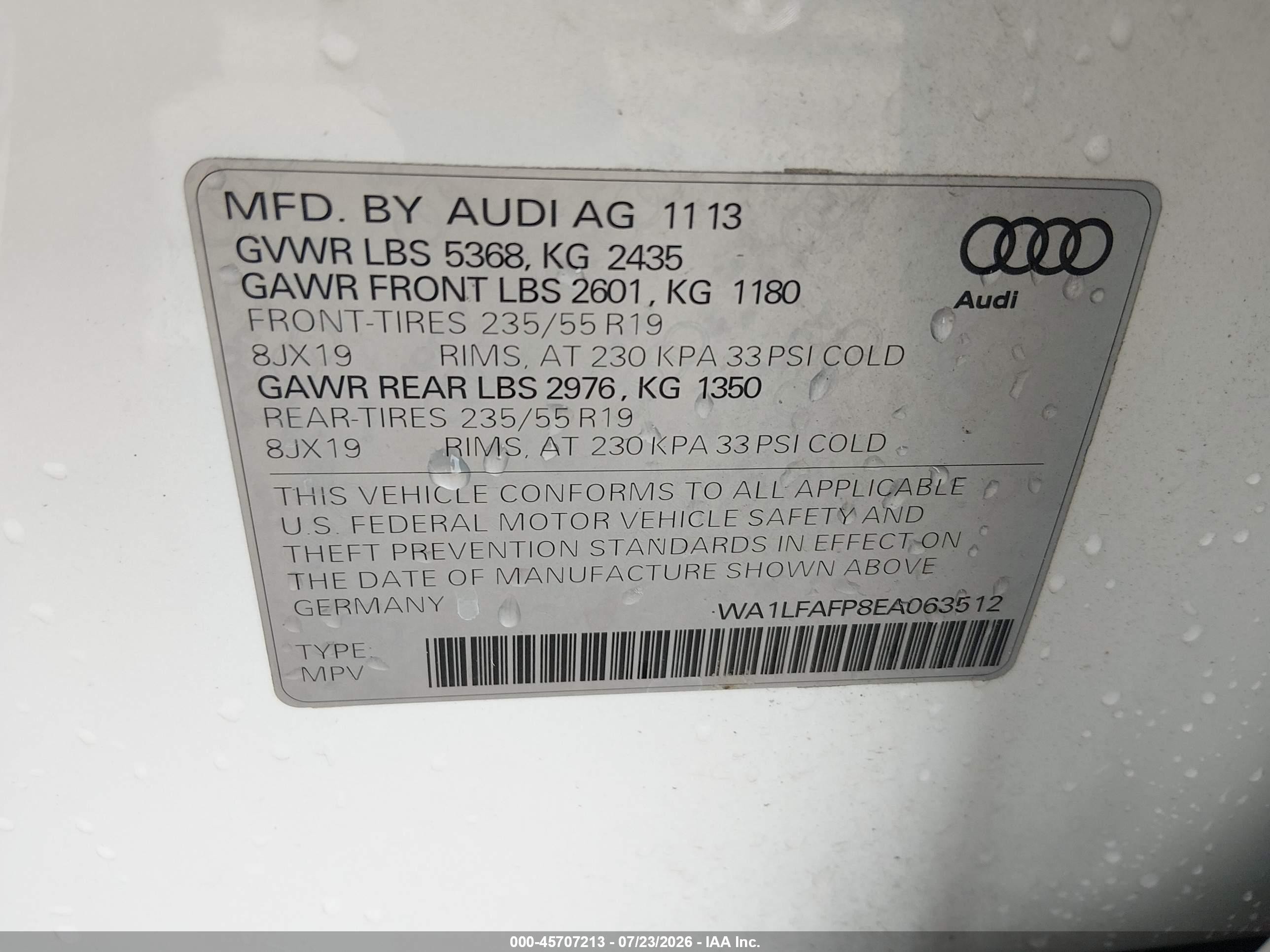 2014 Audi Q5 2.0t Premium White vin: WA1LFAFP8EA063512
