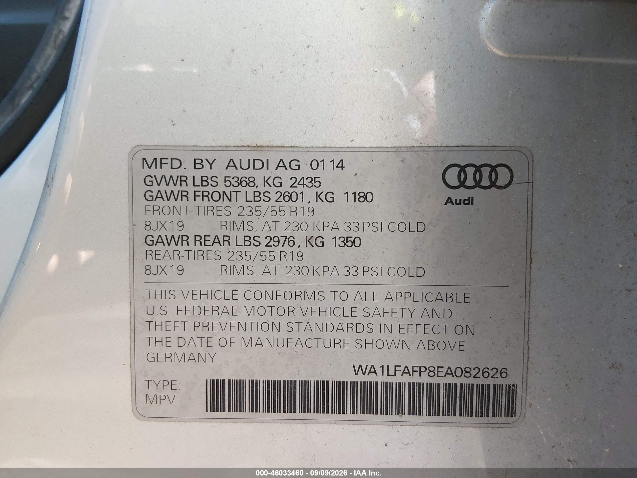 2014 Audi Q5 2.0t Premium Silver vin: WA1LFAFP8EA082626