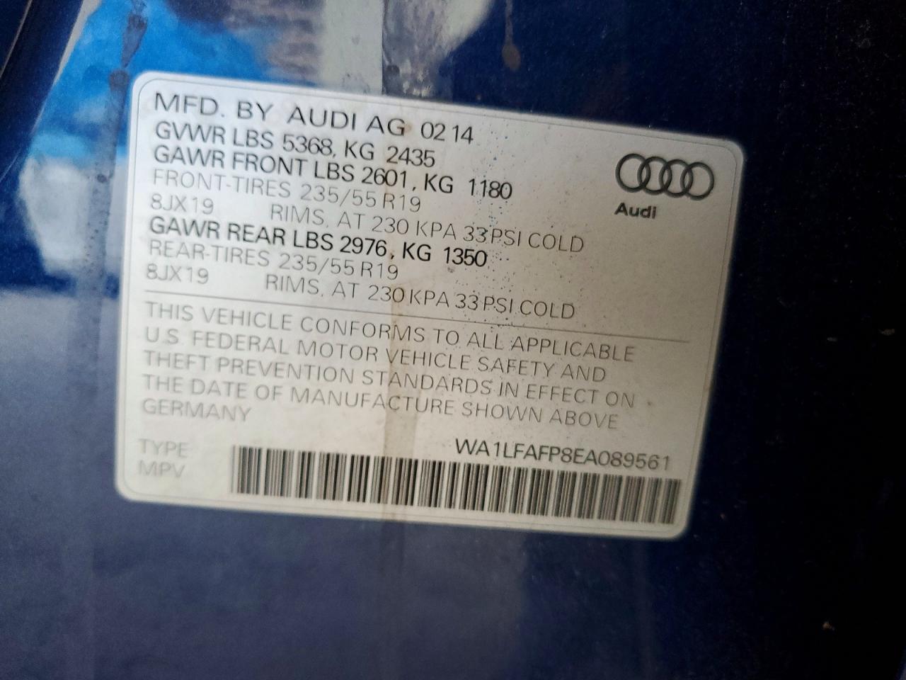 2014 Audi Q5 Premium Plus Синий vin: WA1LFAFP8EA089561