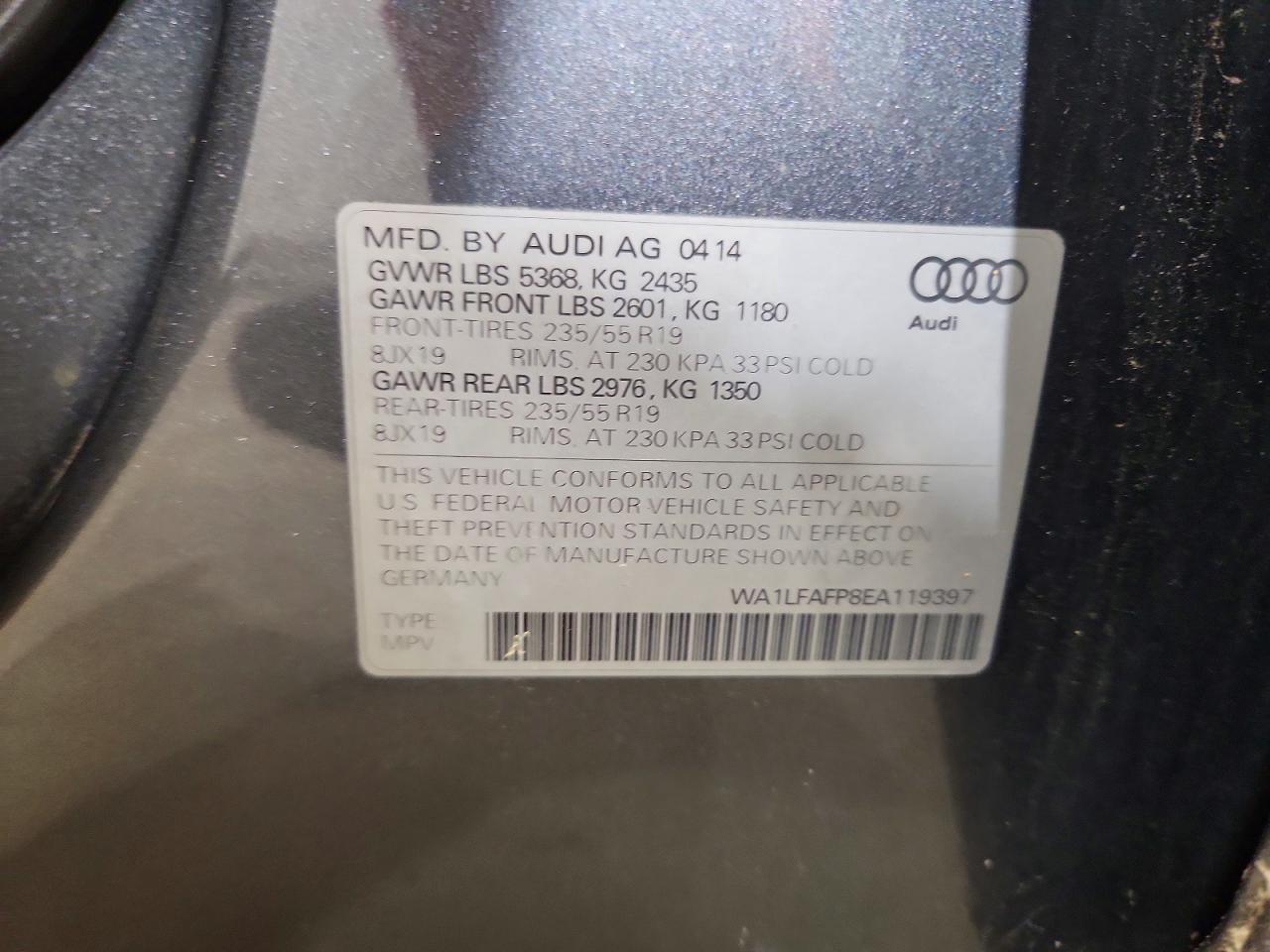 2014 Audi Q5 Premium Plus Gray vin: WA1LFAFP8EA119397
