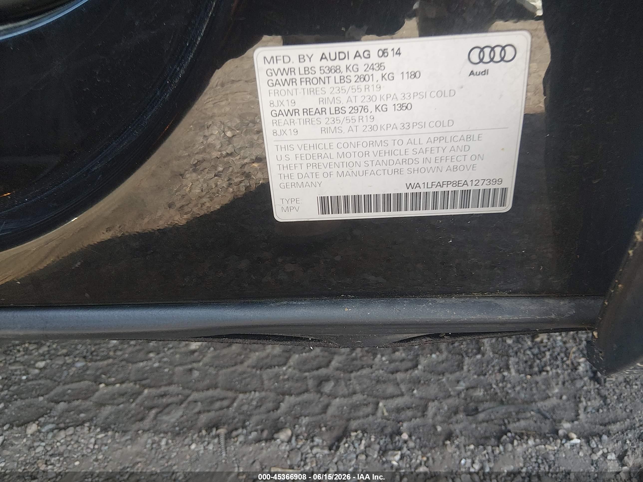 2014 Audi Q5 2.0t Premium Black vin: WA1LFAFP8EA127399