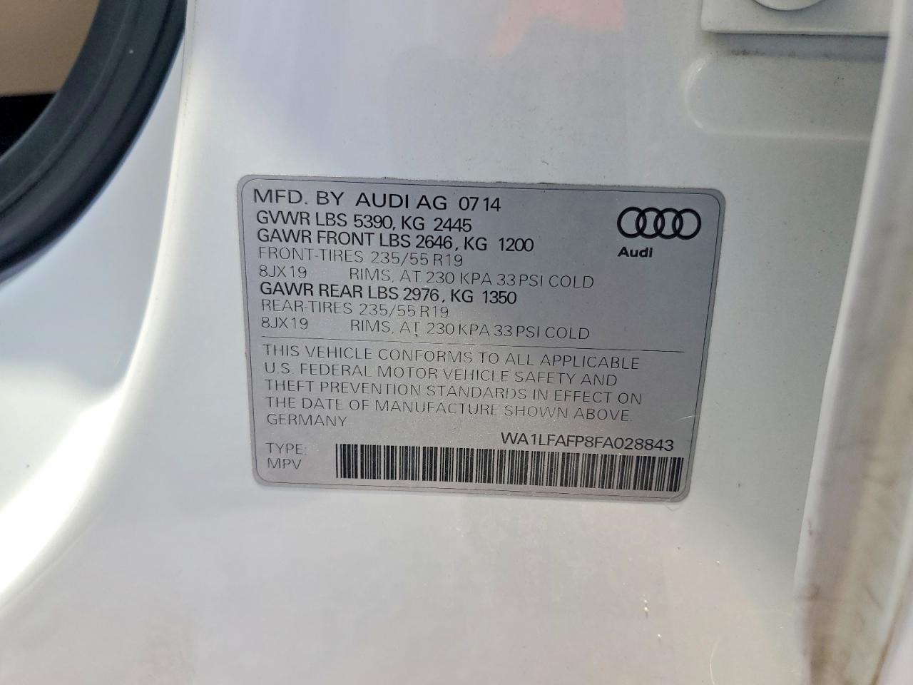 2015 Audi Q5 Premium Plus White vin: WA1LFAFP8FA028843