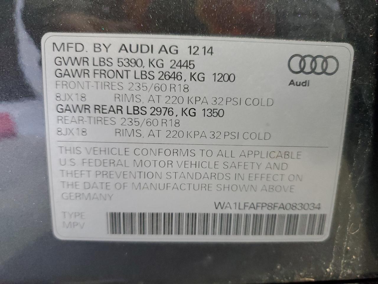 2015 Audi Q5 Premium Plus Gray vin: WA1LFAFP8FA083034