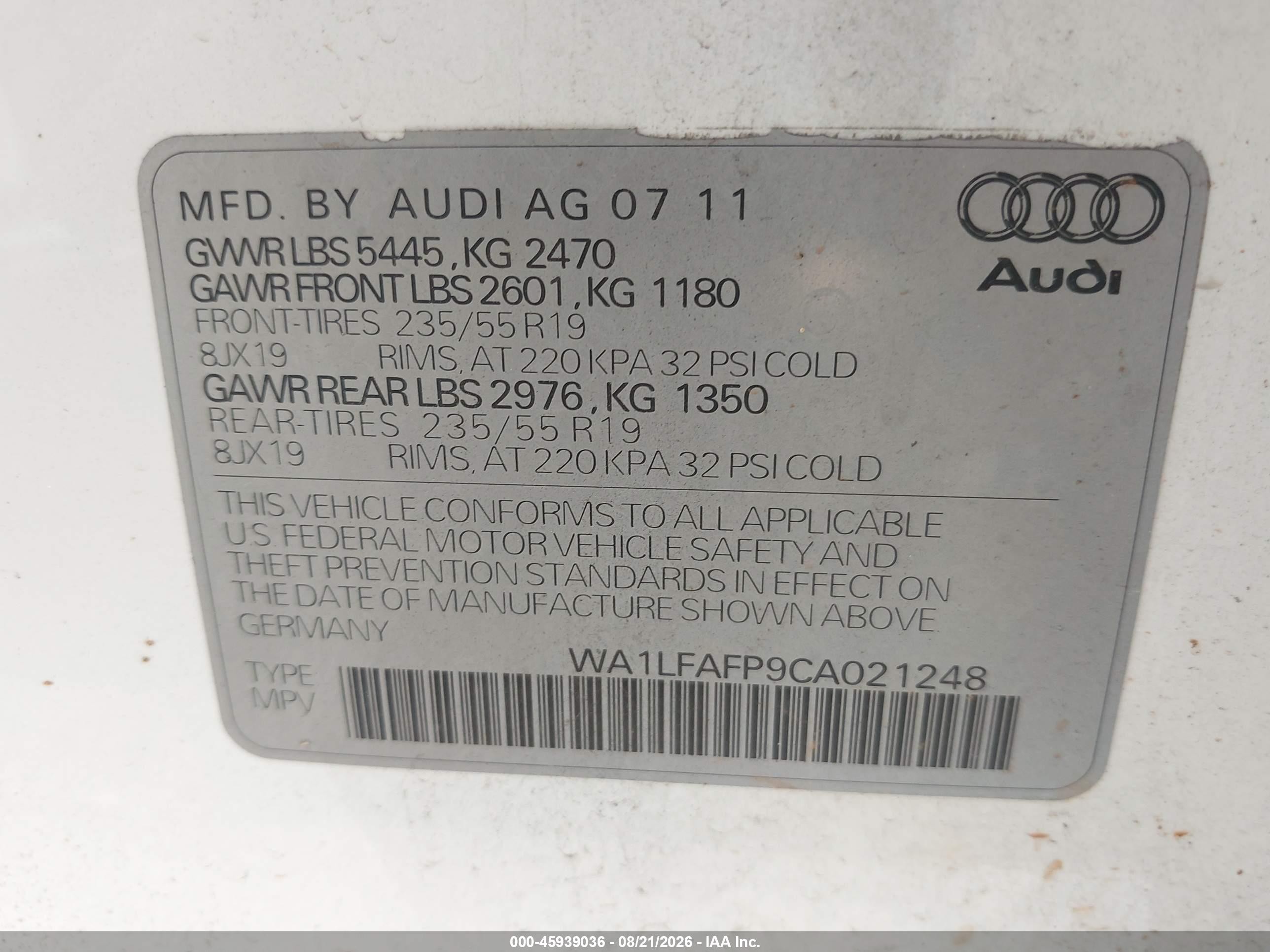 2012 Audi Q5 2.0t Premium White vin: WA1LFAFP9CA021248