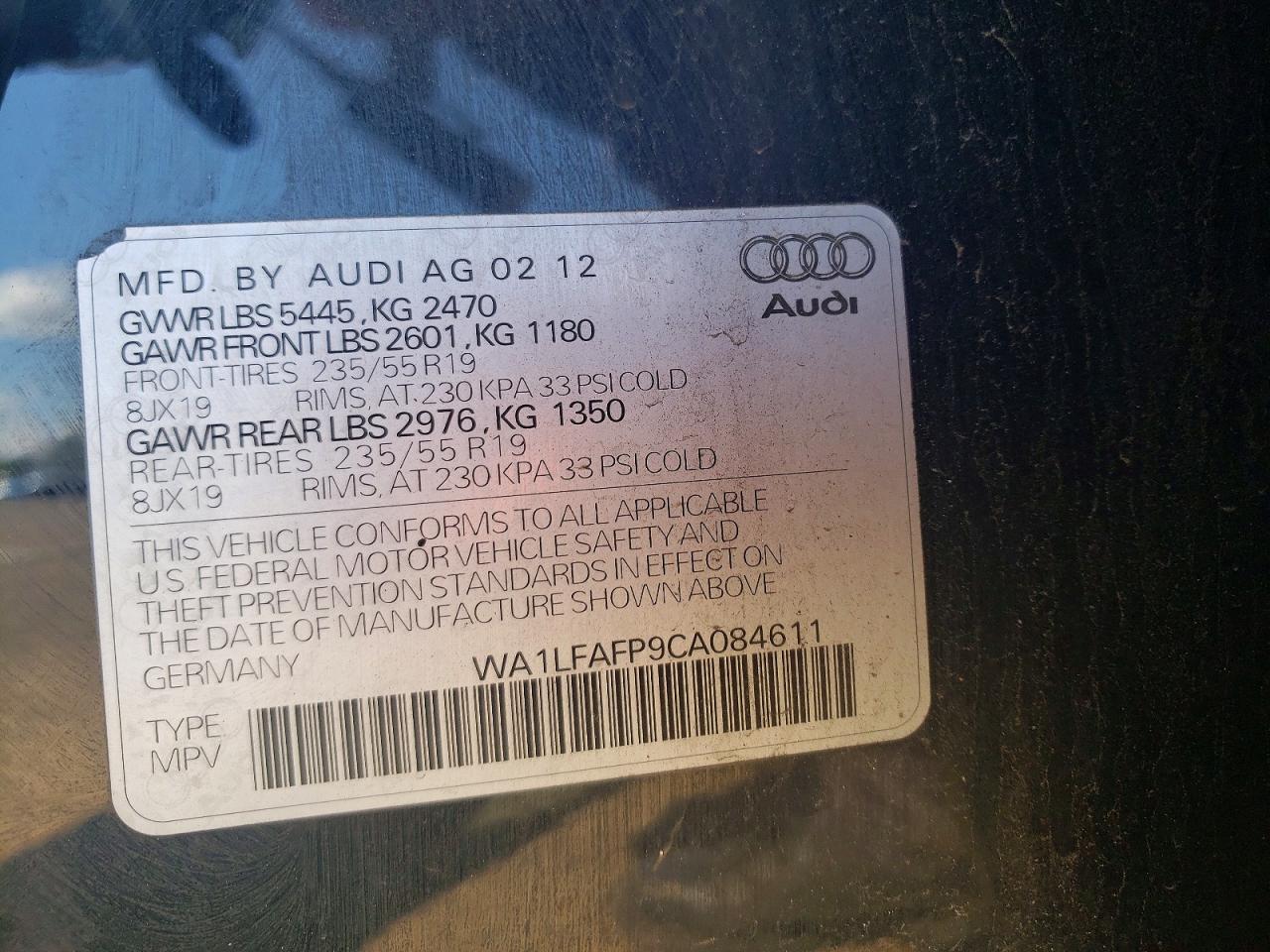 2012 Audi Q5 Premium Plus Black vin: WA1LFAFP9CA084611