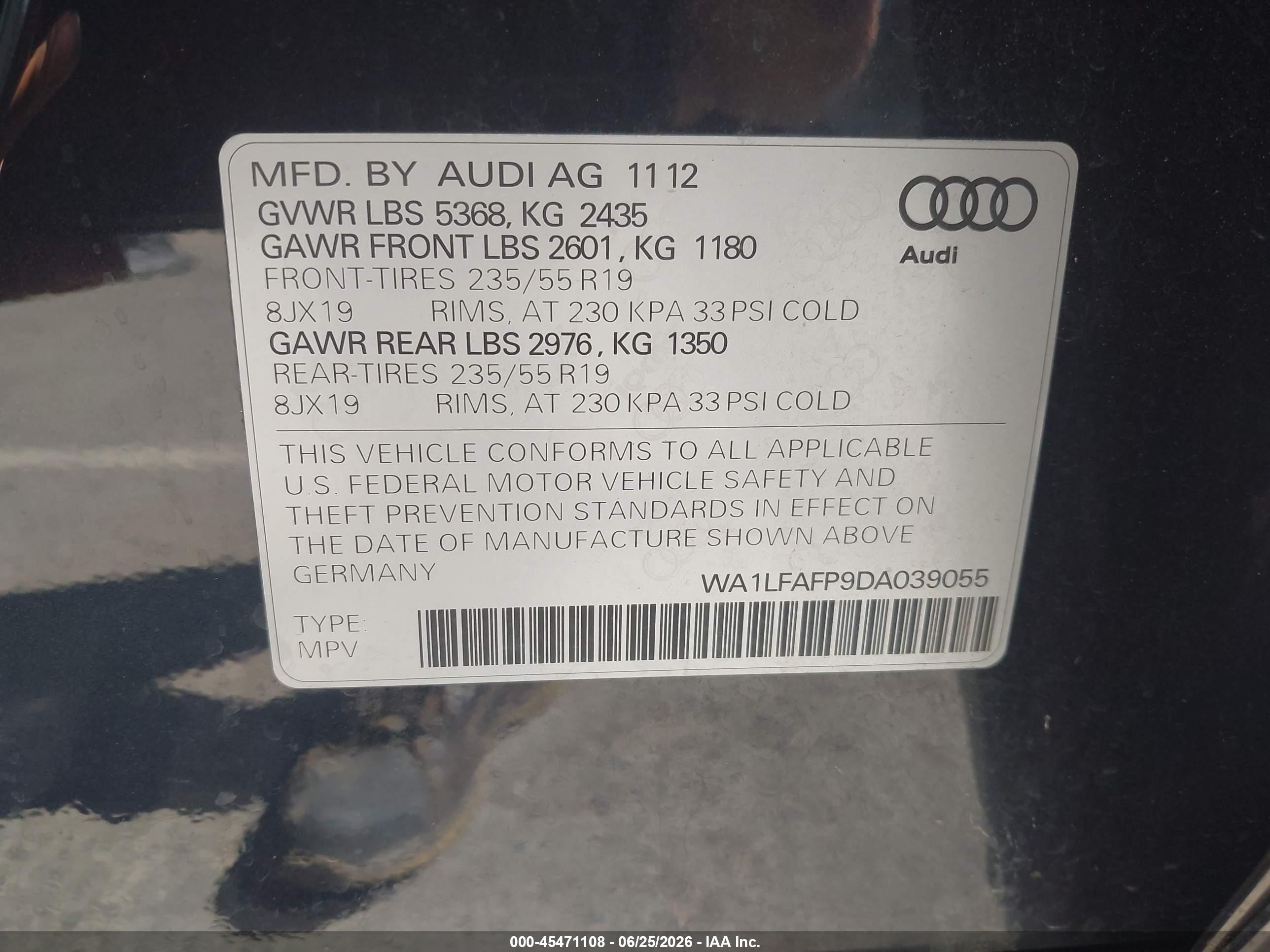 2013 Audi Q5 2.0t Premium Black vin: WA1LFAFP9DA039055