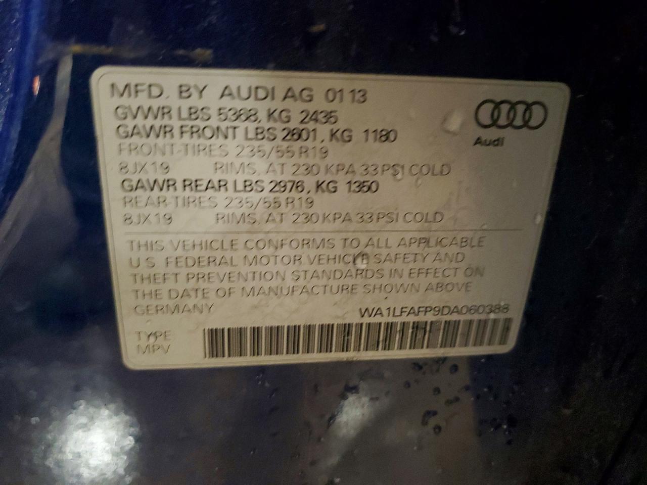 2013 Audi Q5 Premium Plus Blue vin: WA1LFAFP9DA060388
