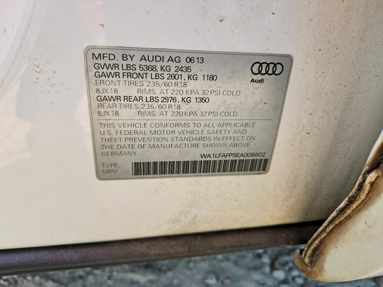 2014 Audi Q5 Premium Plus White vin: WA1LFAFP9EA008602