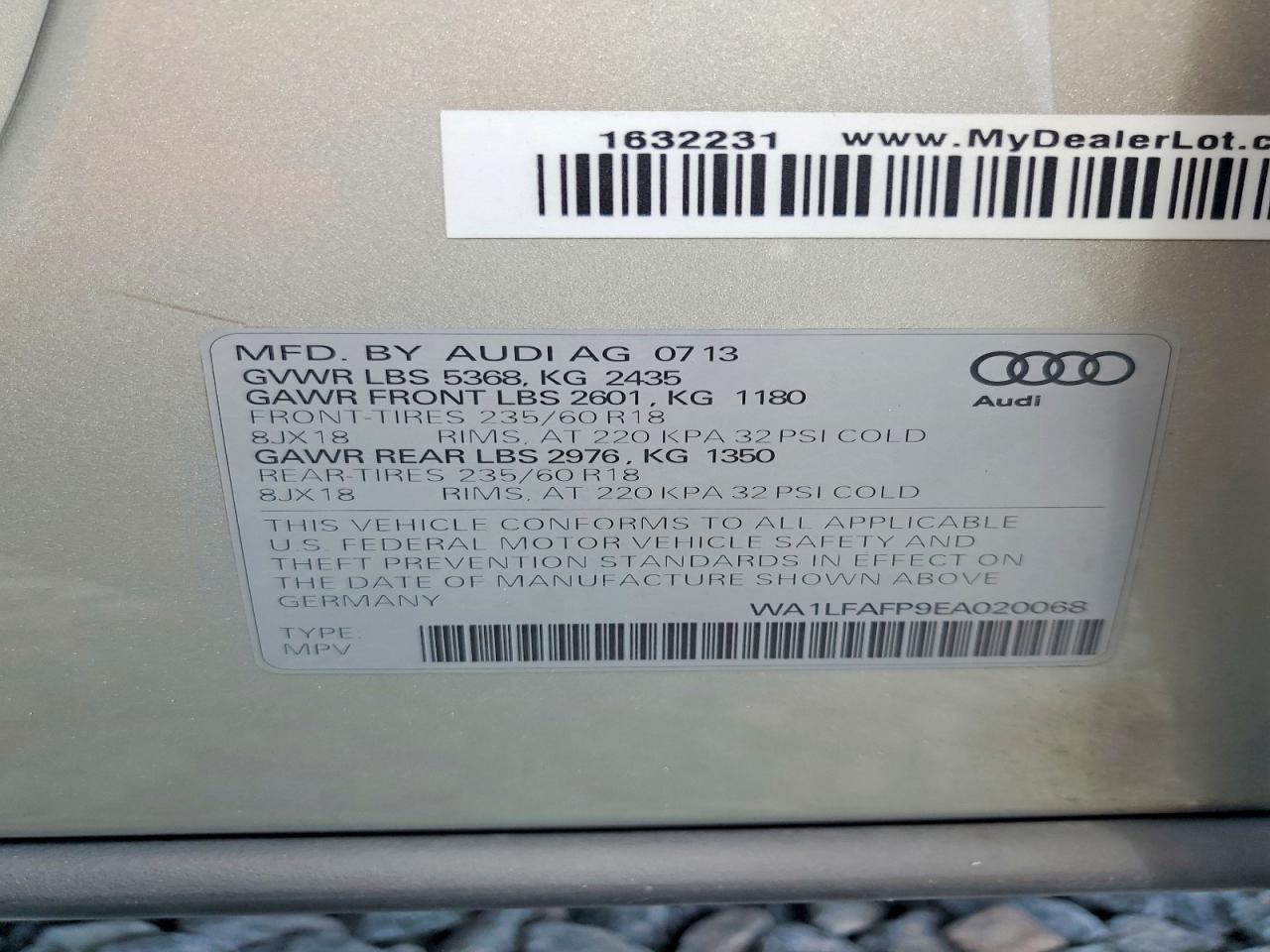 2014 Audi Q5 Premium Plus Beige vin: WA1LFAFP9EA020068