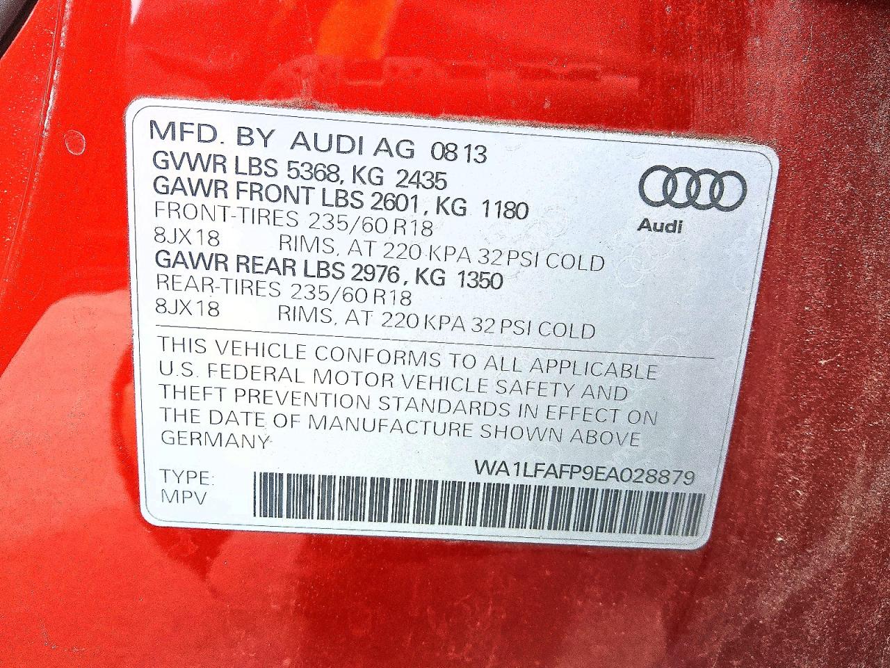 2014 Audi Q5 Premium Plus Orange vin: WA1LFAFP9EA028879