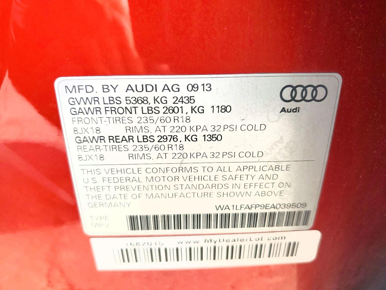 2014 Audi Q5 Premium Plus Red vin: WA1LFAFP9EA039509