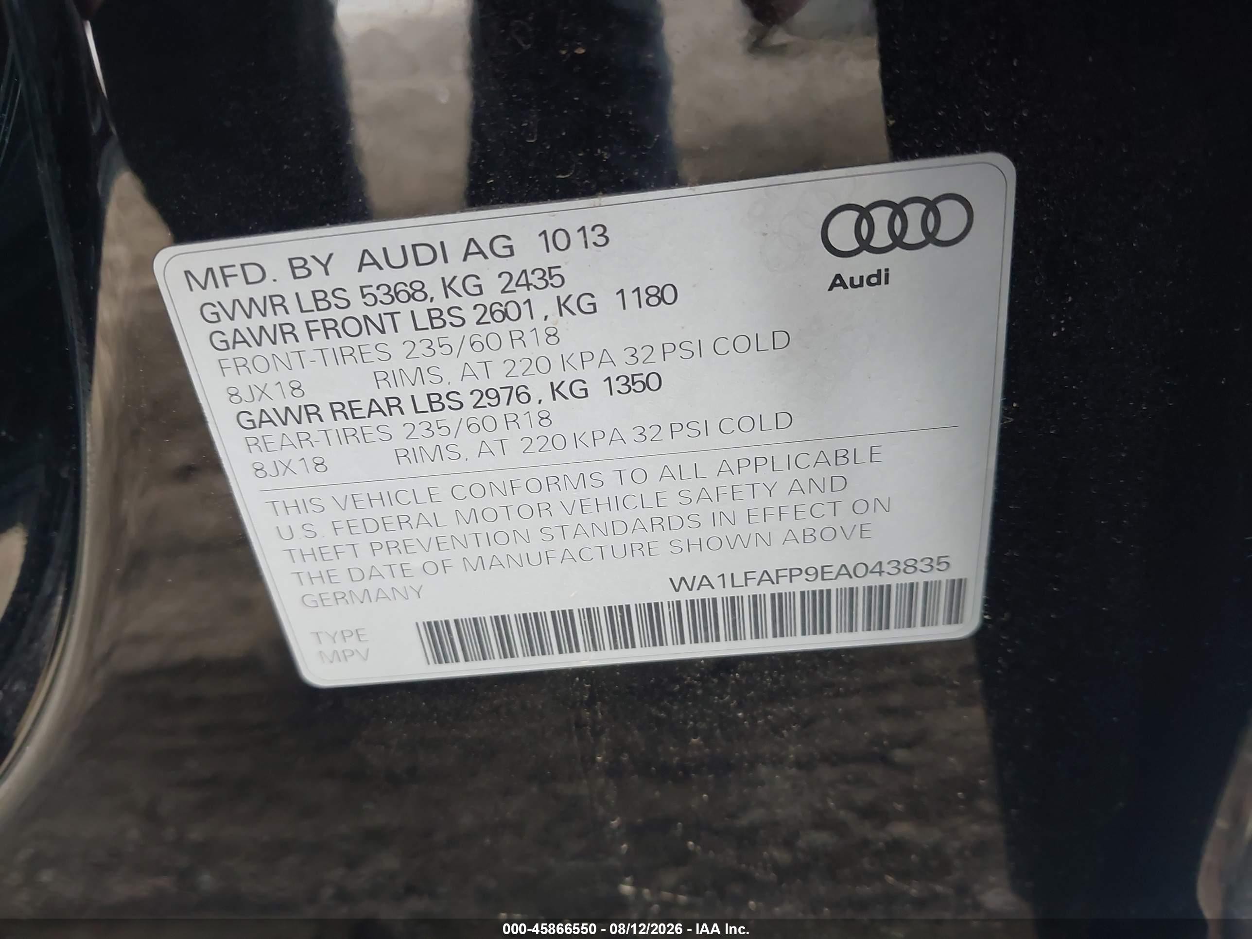 2014 Audi Q5 2.0t Premium Black vin: WA1LFAFP9EA043835