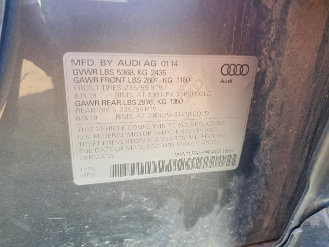 2014 Audi Q5 Premium Plus Gray vin: WA1LFAFP9EA081694