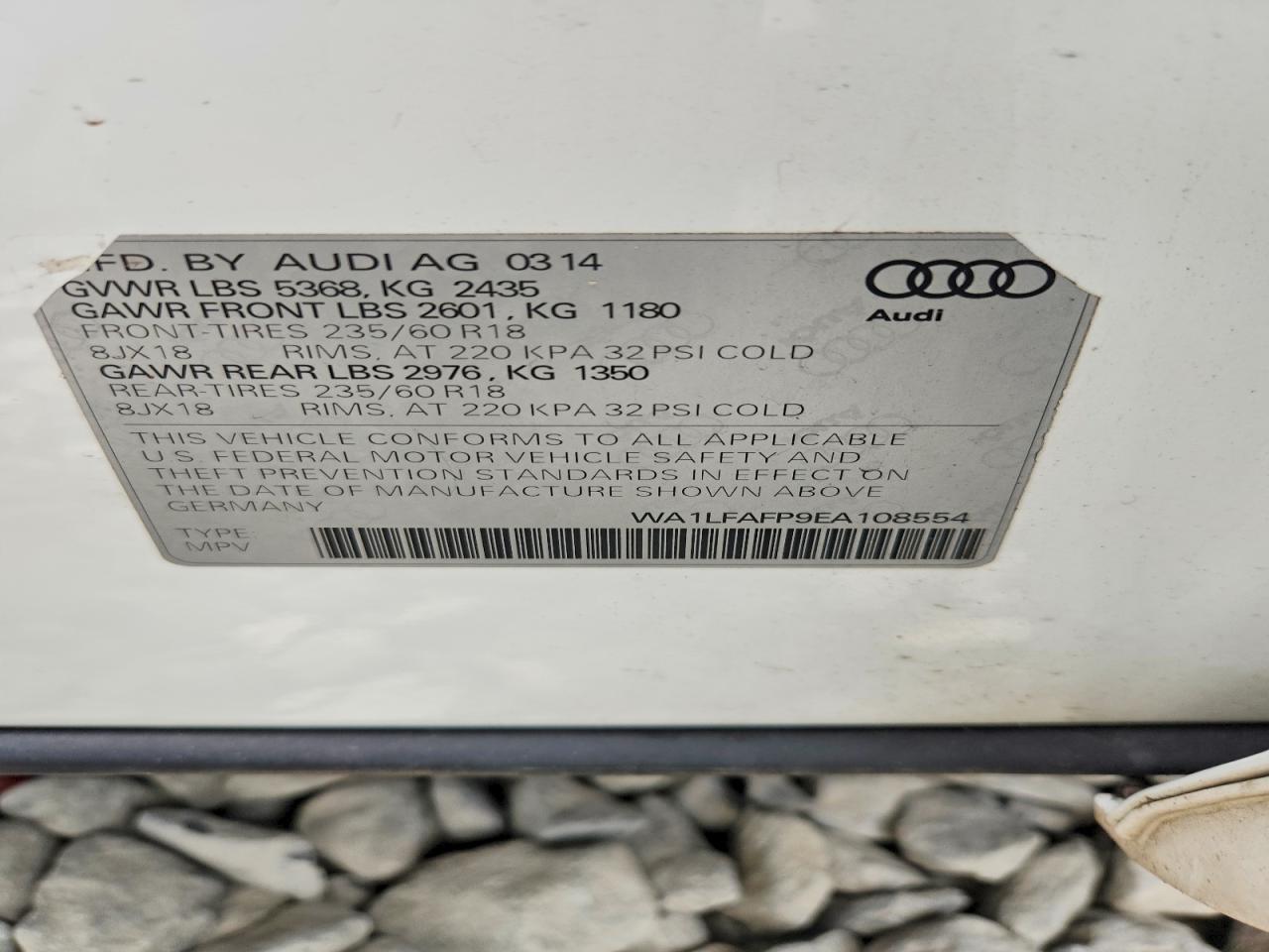 2014 Audi Q5 Premium Plus White vin: WA1LFAFP9EA108554