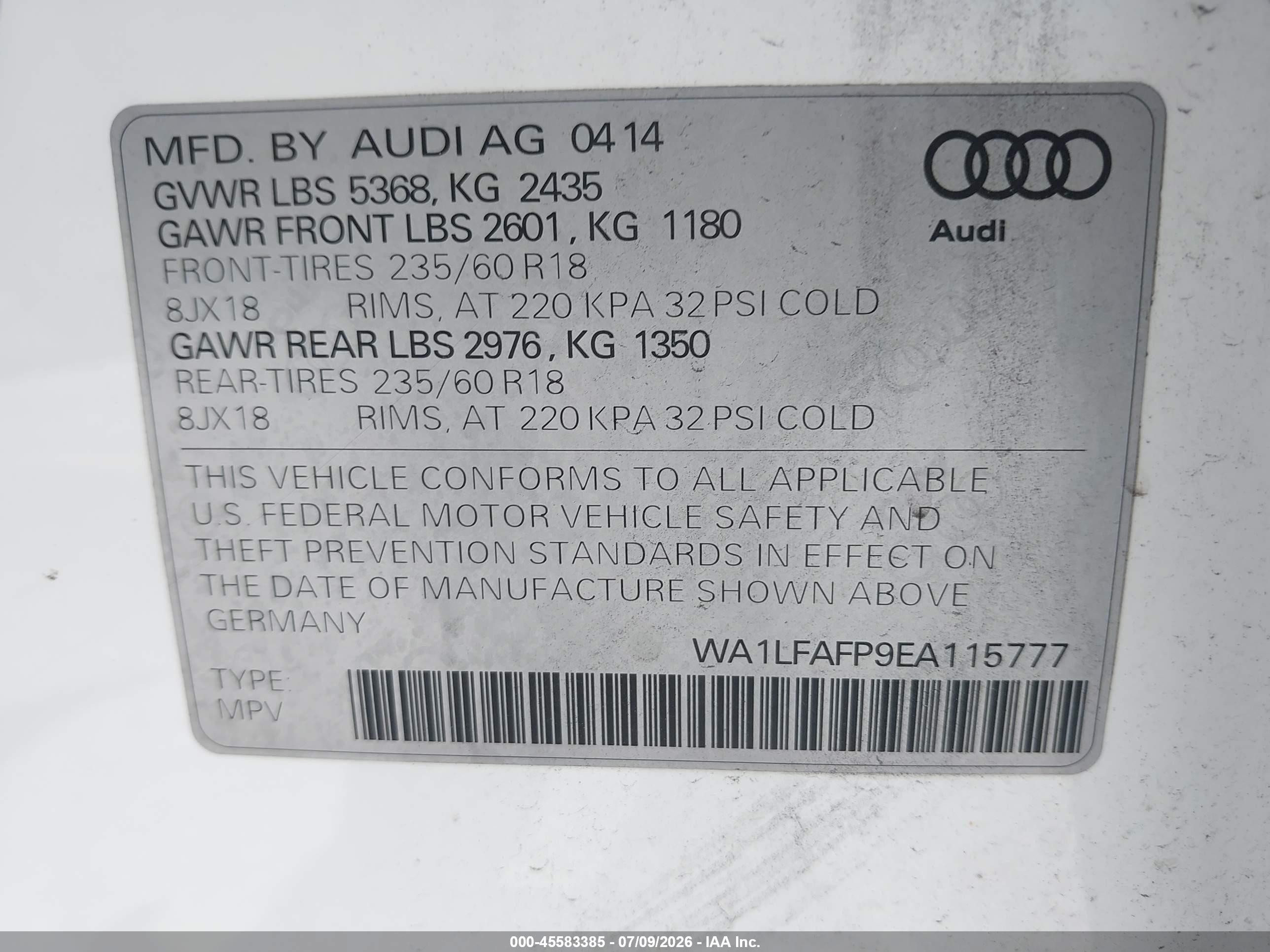 2014 Audi Q5 2.0t Premium Gray vin: WA1LFAFP9EA115777