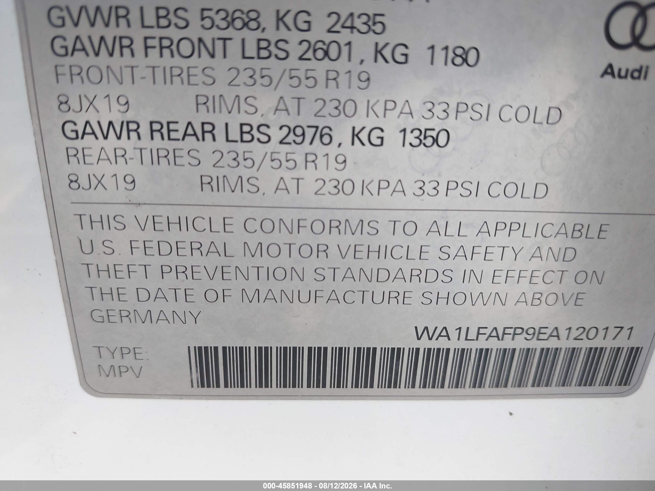 2014 Audi Q5 2.0t Premium White vin: WA1LFAFP9EA120171
