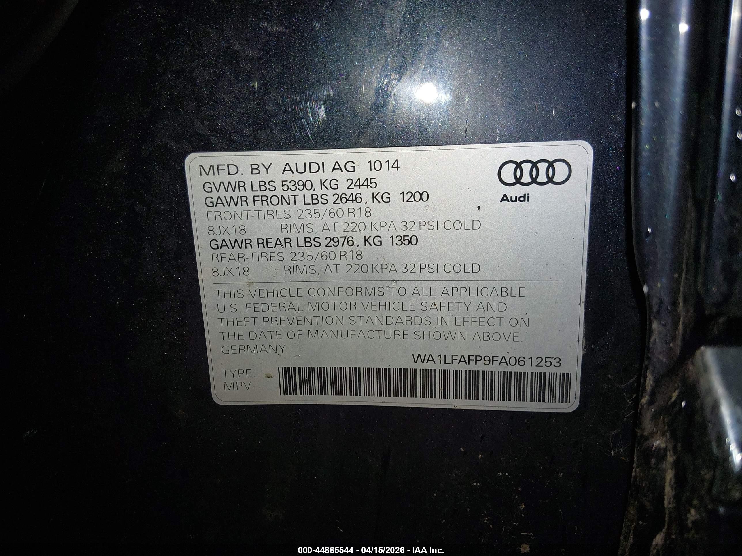 2015 Audi Q5 2.0t Premium Dark Blue vin: WA1LFAFP9FA061253