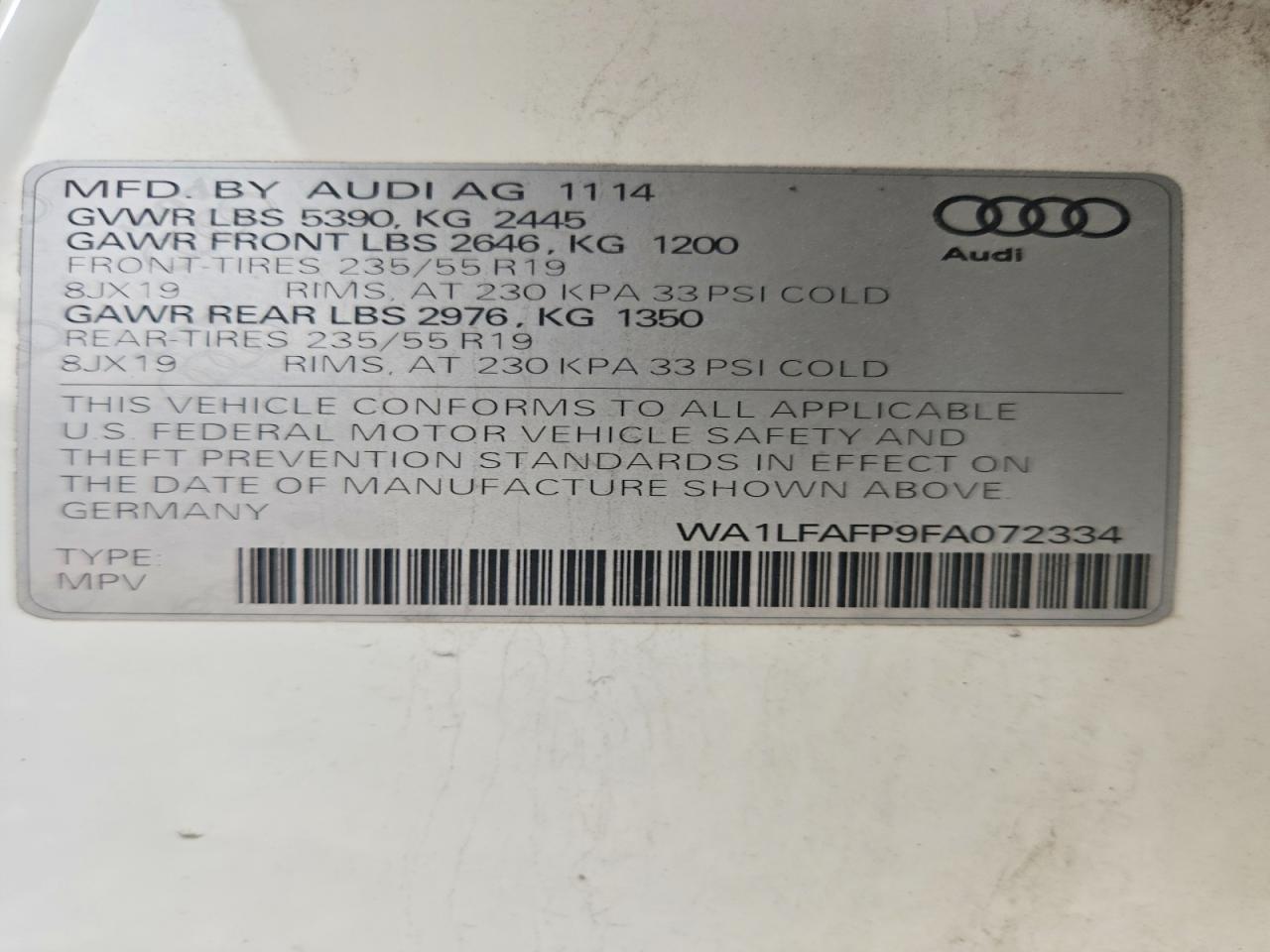 2015 Audi Q5 Premium Plus White vin: WA1LFAFP9FA072334