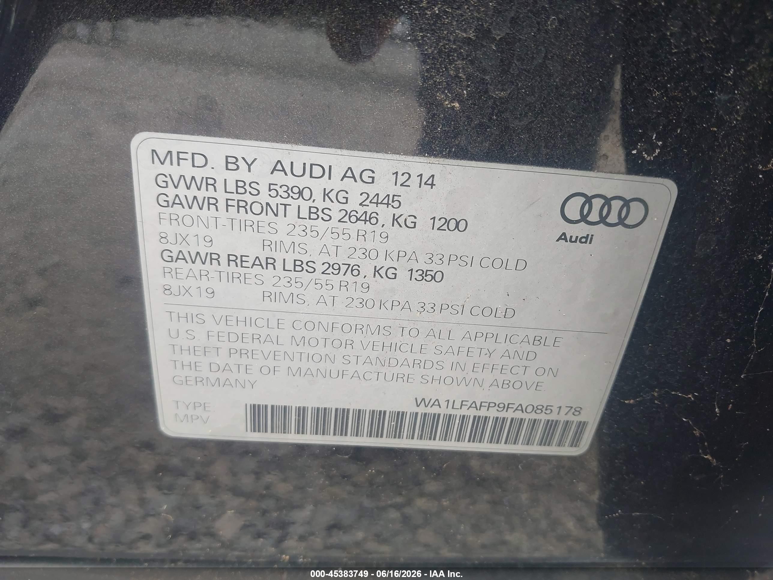 2015 Audi Q5 2.0t Premium Gray vin: WA1LFAFP9FA085178
