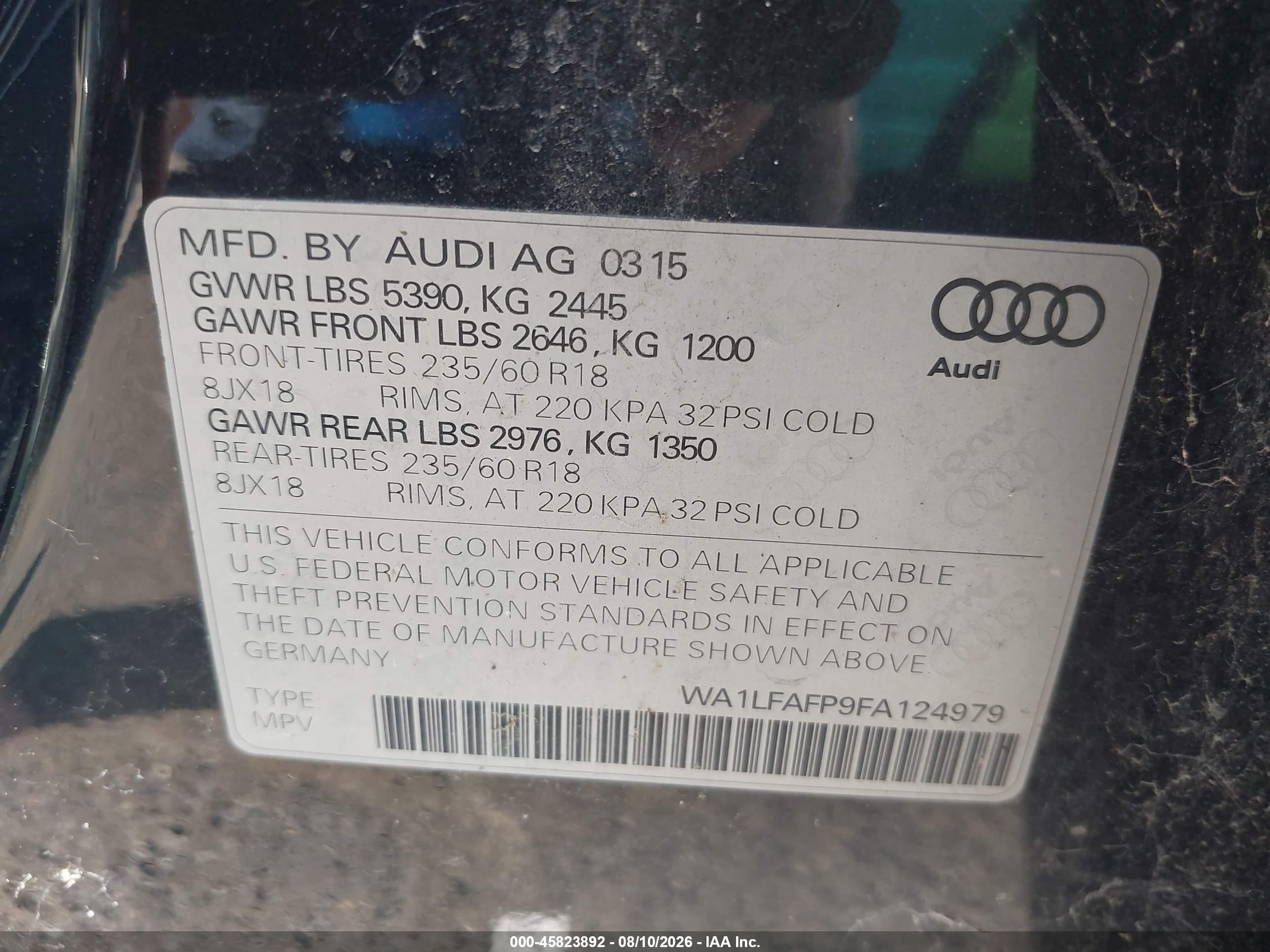 2015 Audi Q5 2.0t Premium Blue vin: WA1LFAFP9FA124979