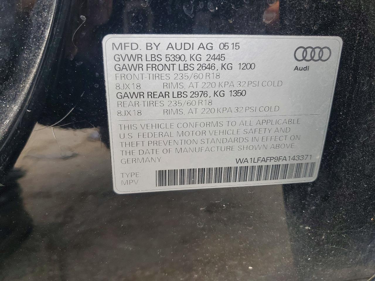 2015 Audi Q5 Premium Plus Black vin: WA1LFAFP9FA143371