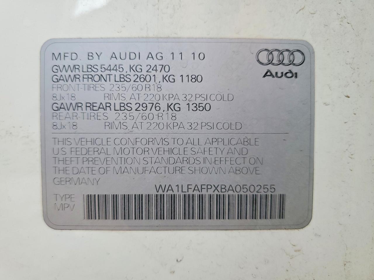 2011 Audi Q5 Premium Plus White vin: WA1LFAFPXBA050255