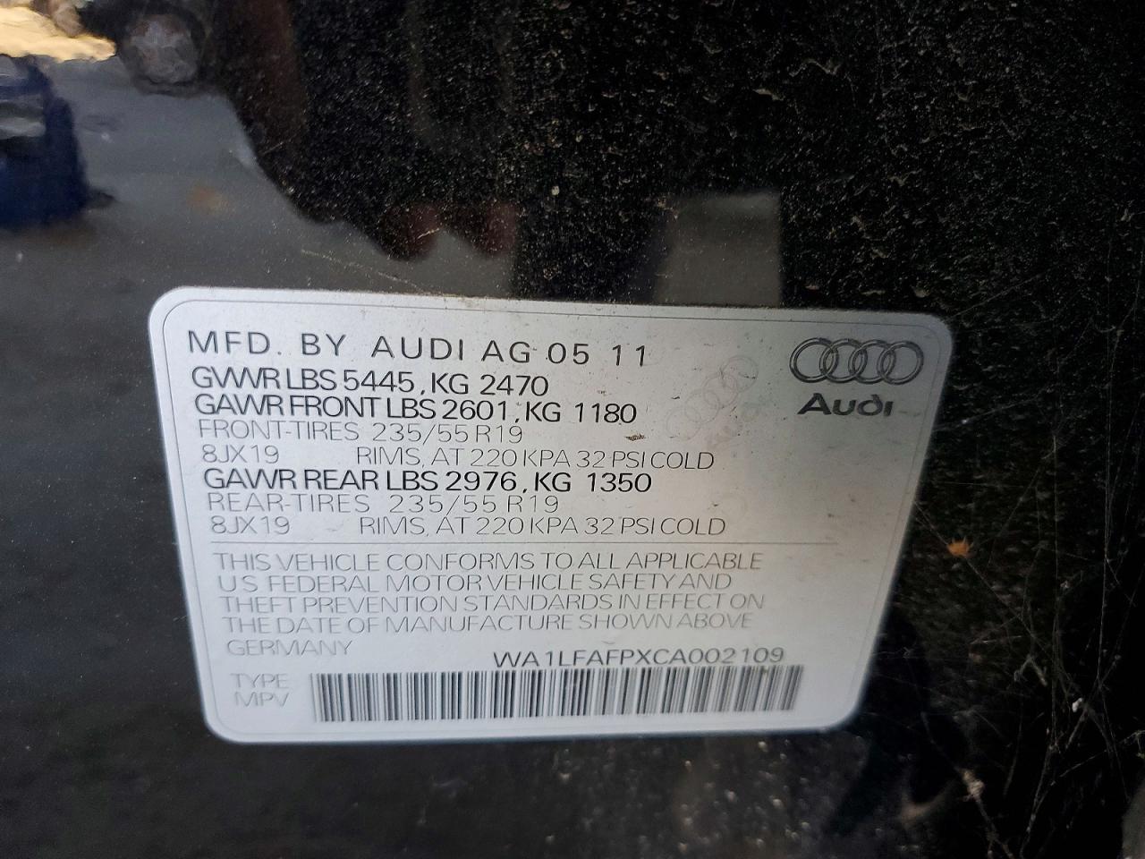 2012 Audi Q5 Premium Plus Black vin: WA1LFAFPXCA002109