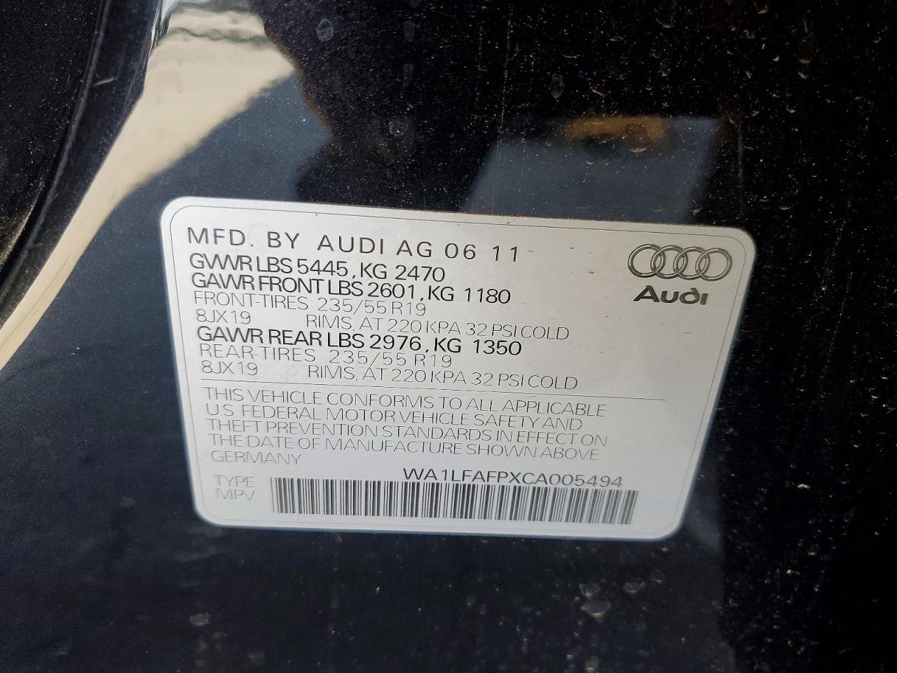 2012 Audi Q5 Premium Plus Черный vin: WA1LFAFPXCA005494
