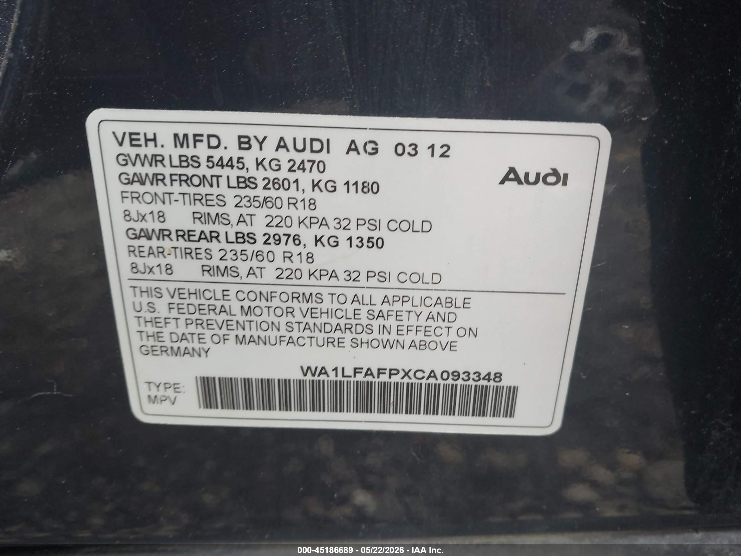 2012 Audi Q5 2.0t Premium Blue vin: WA1LFAFPXCA093348