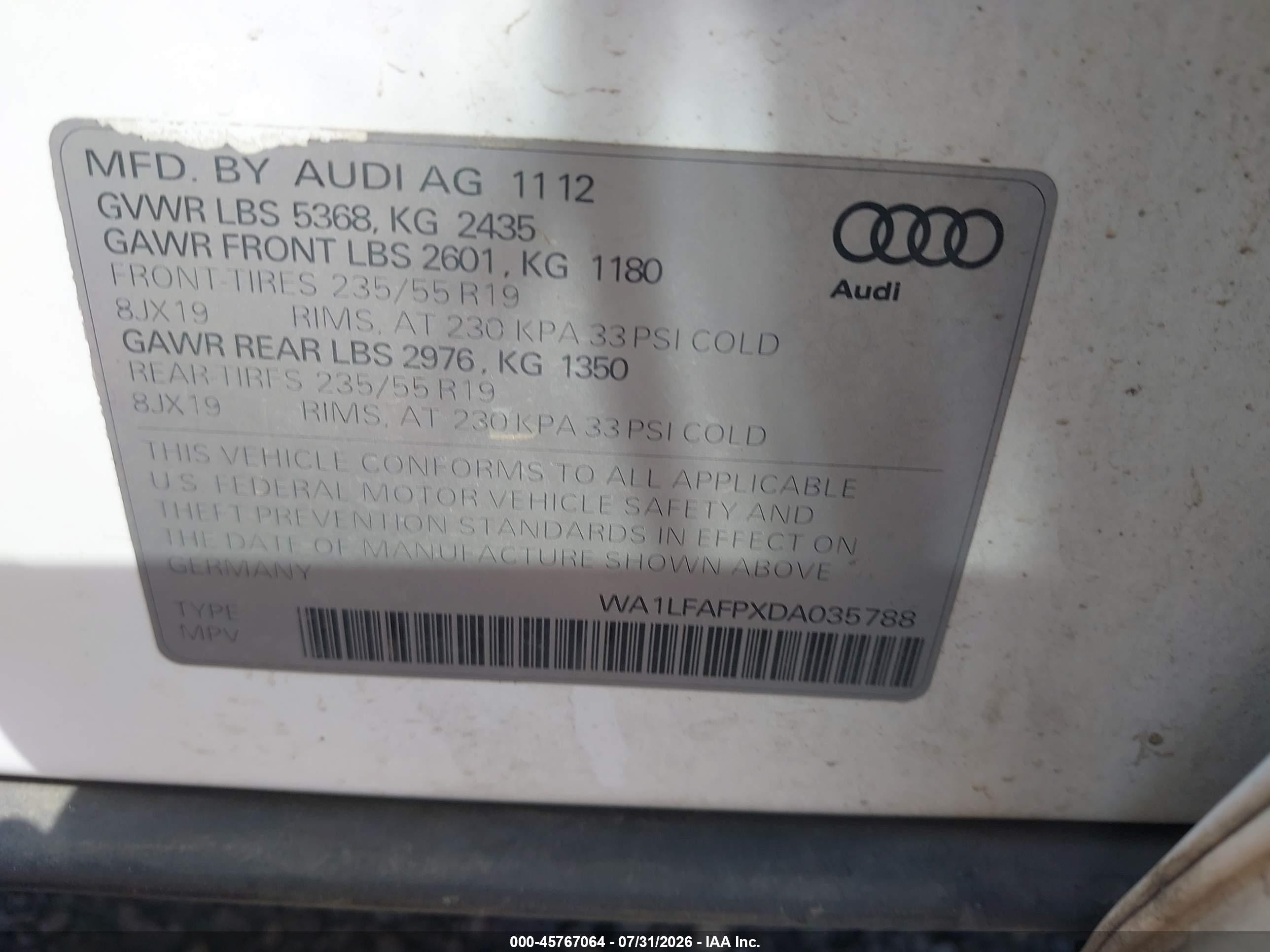 2013 Audi Q5 2.0t Premium White vin: WA1LFAFPXDA035788