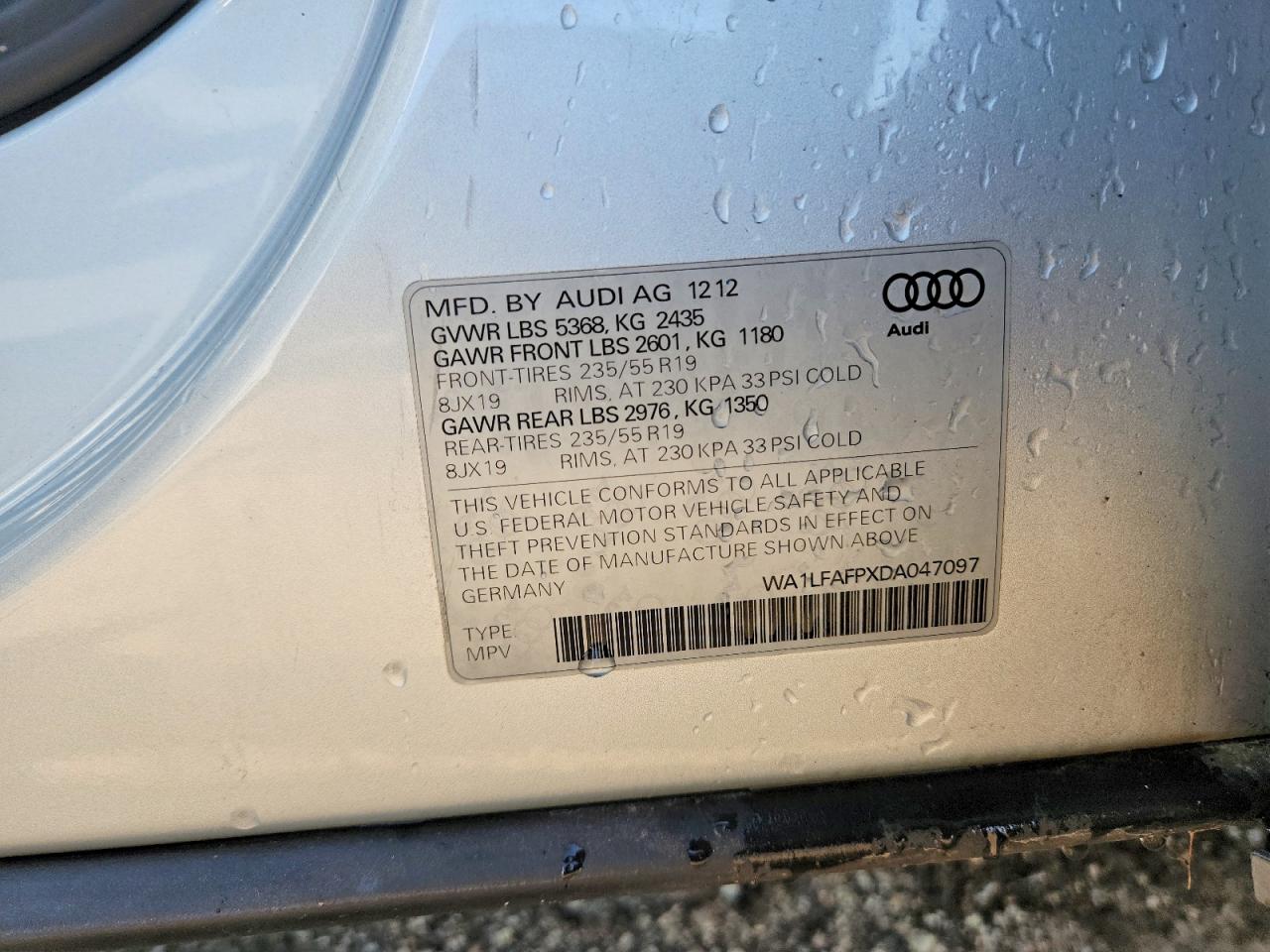 2013 Audi Q5 Premium Plus Серебряный vin: WA1LFAFPXDA047097