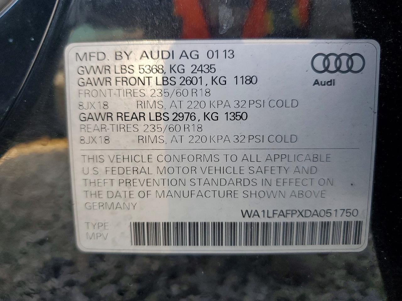 2013 Audi Q5 Premium Plus Black vin: WA1LFAFPXDA051750