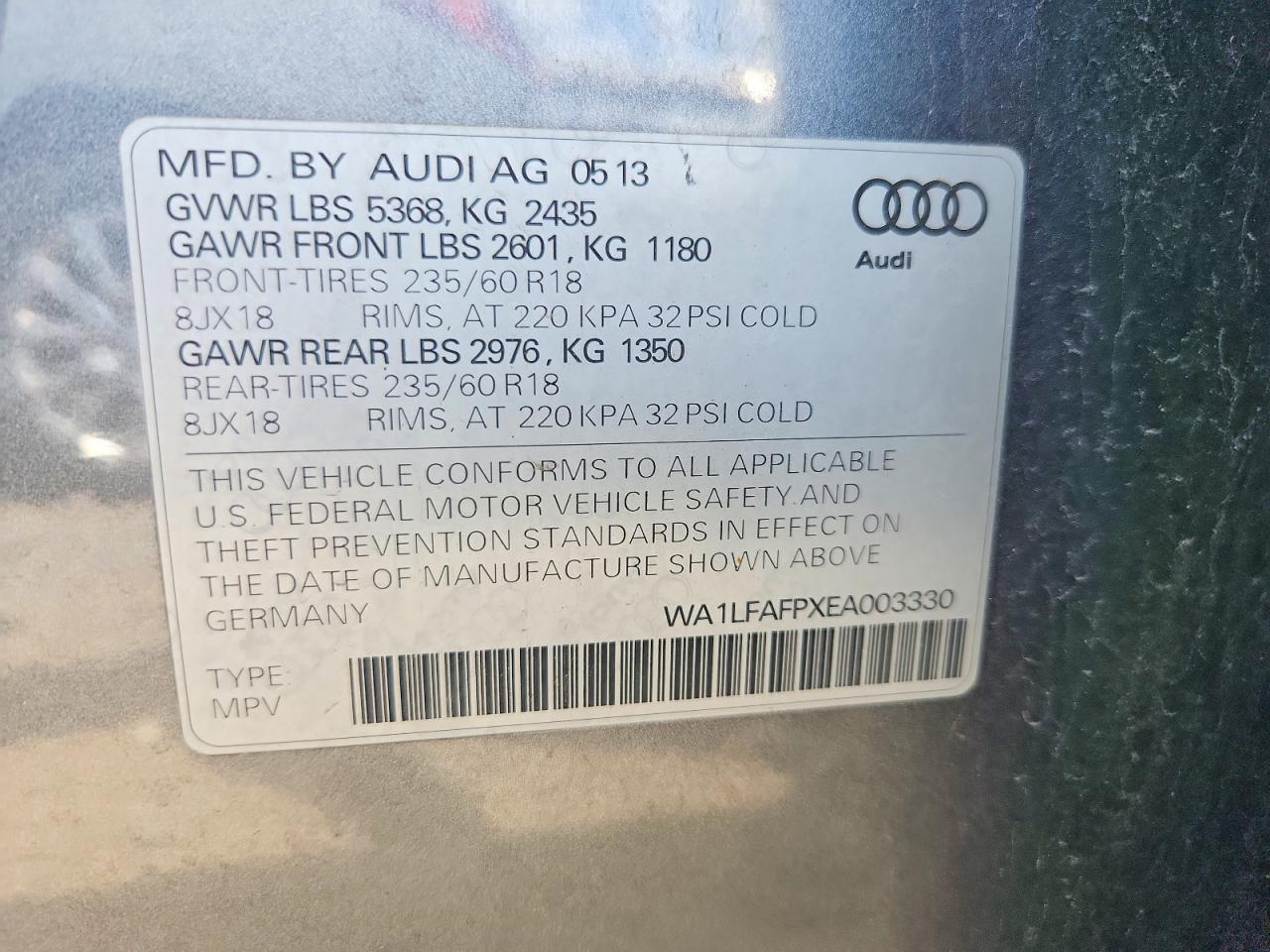 2014 Audi Q5 Premium Plus Серый vin: WA1LFAFPXEA003330