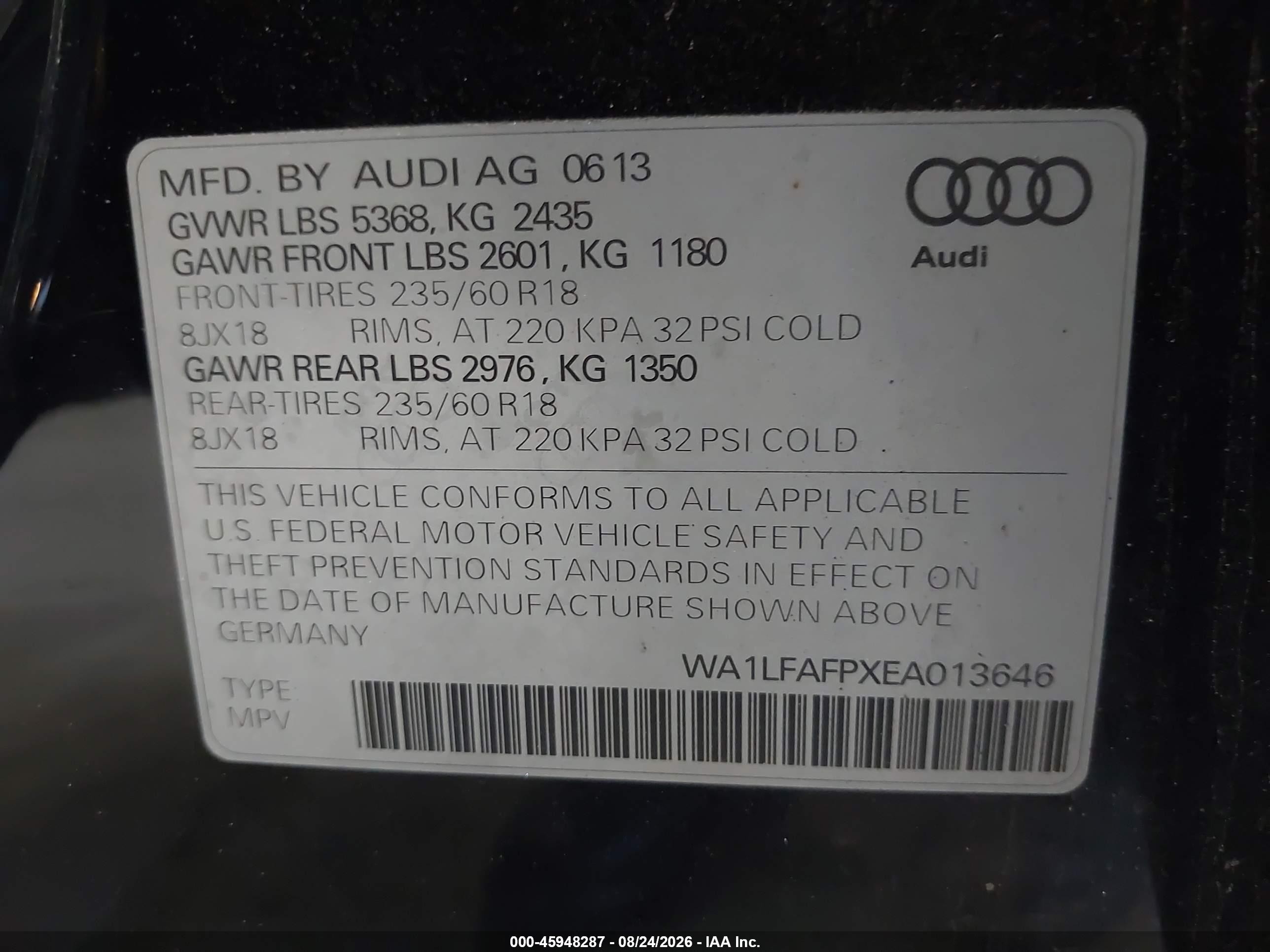 2014 Audi Q5 2.0t Premium Черный vin: WA1LFAFPXEA013646