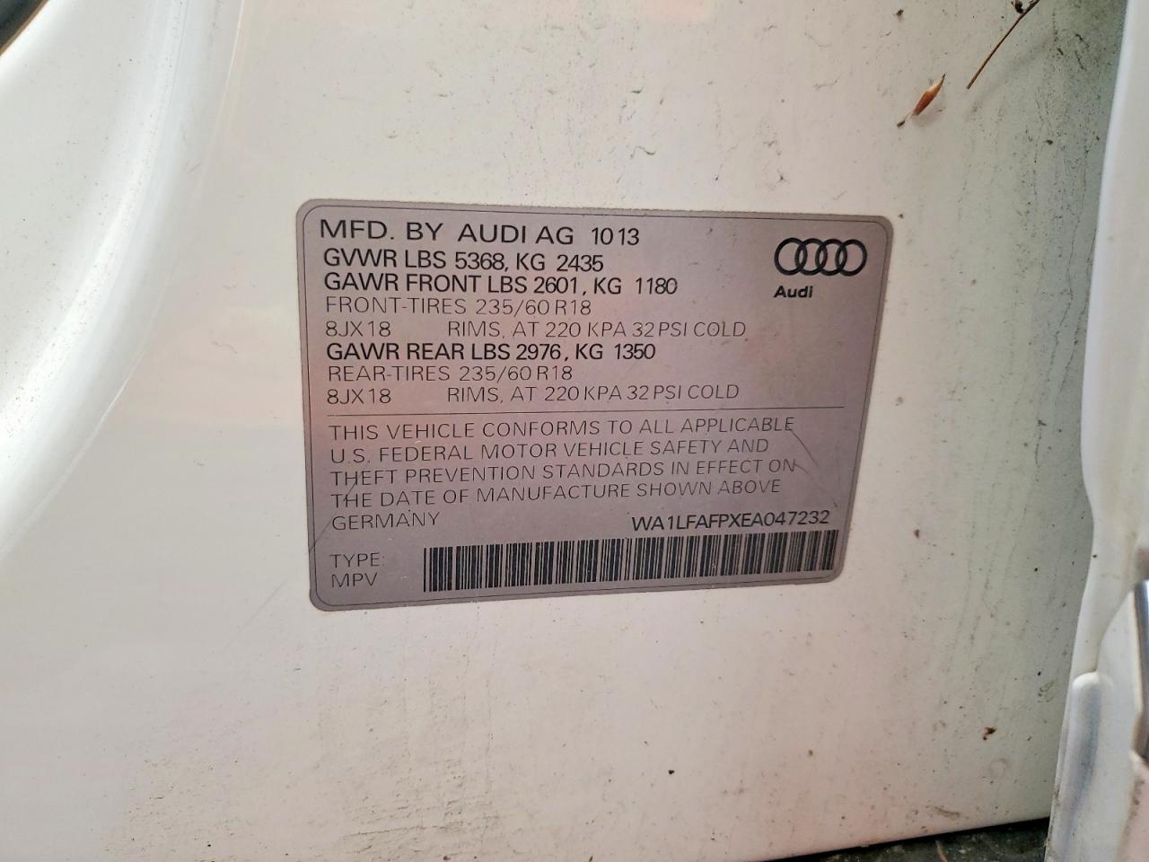 2014 Audi Q5 Premium Plus White vin: WA1LFAFPXEA047232