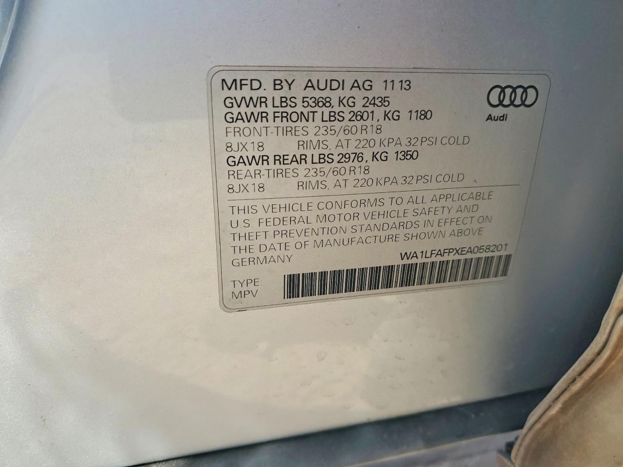 2014 Audi Q5 Premium Plus Серебряный vin: WA1LFAFPXEA058201