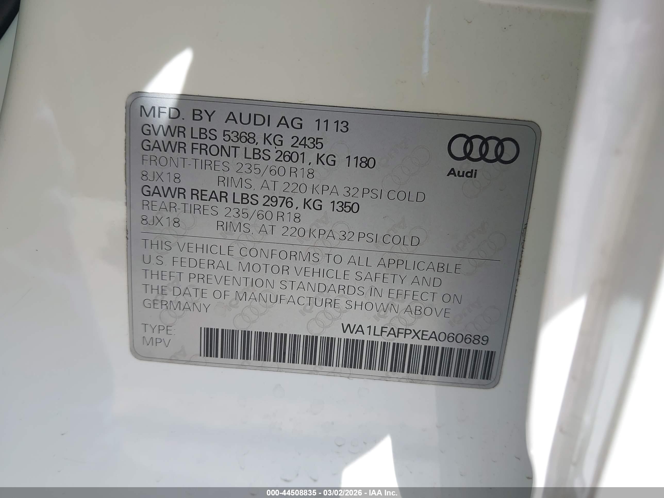 2014 Audi Q5 2.0t Premium White vin: WA1LFAFPXEA060689