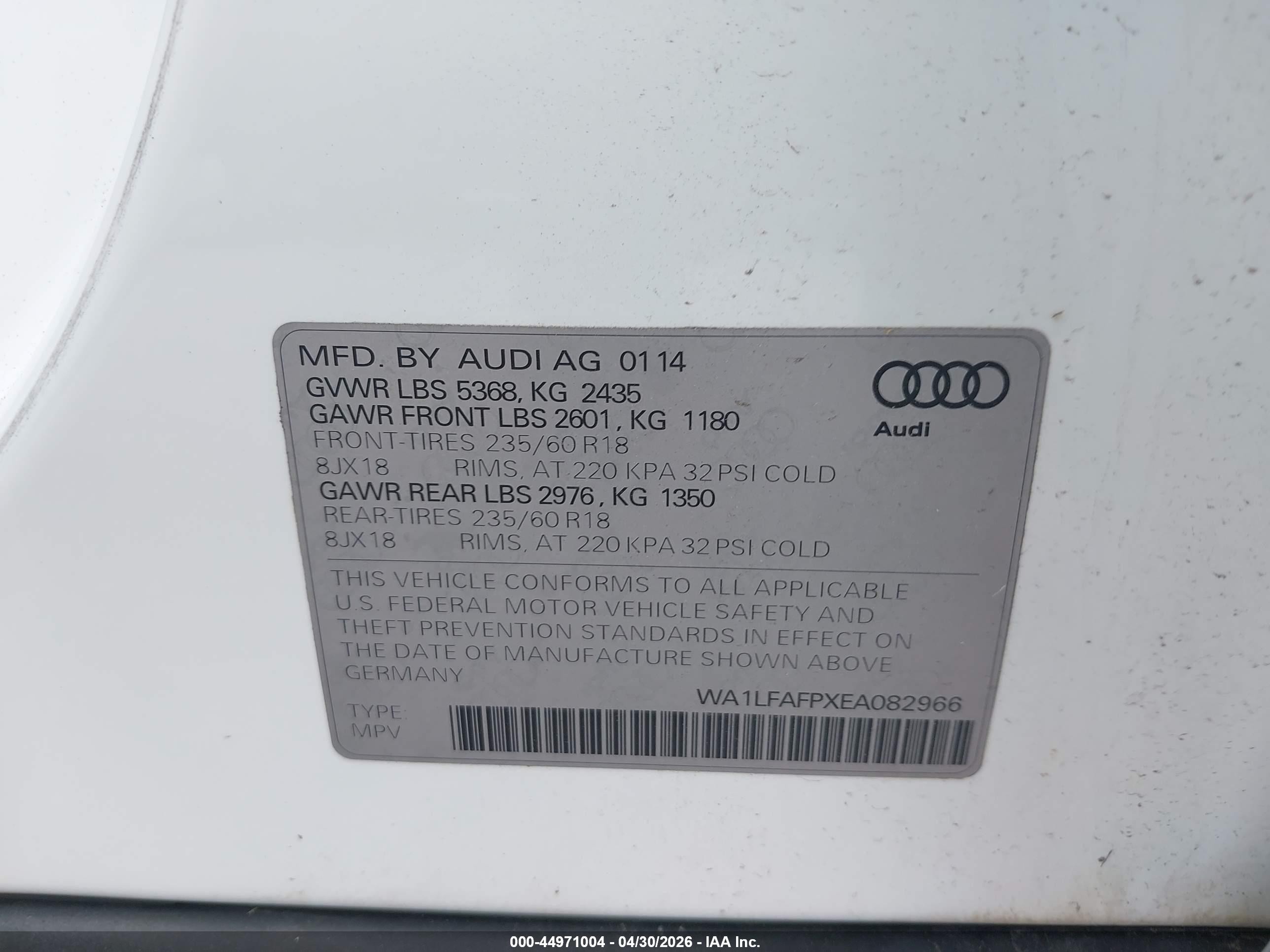 2014 Audi Q5 2.0t Premium White vin: WA1LFAFPXEA082966